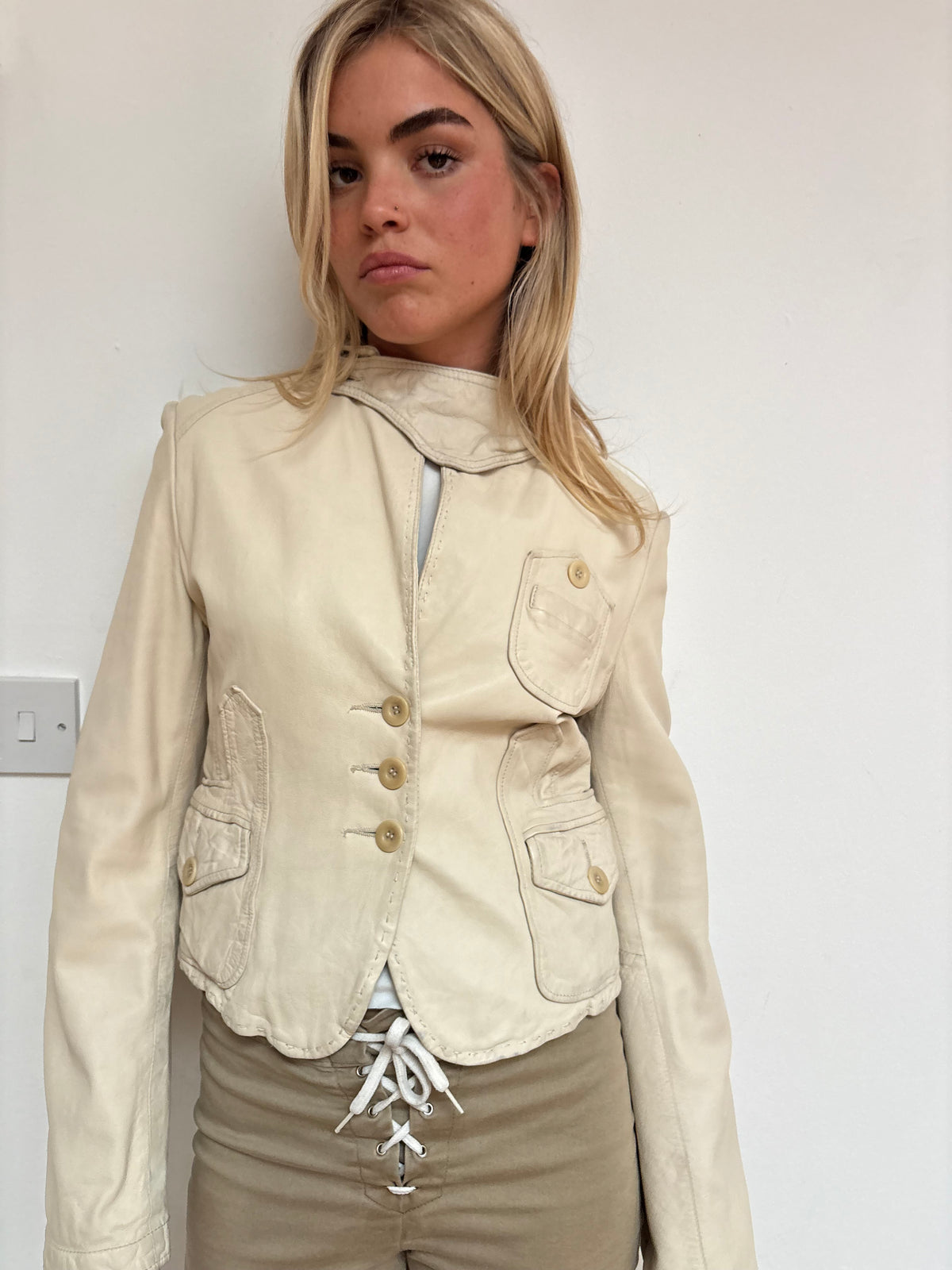 BCBG Max Azria Cream Leather Jacket