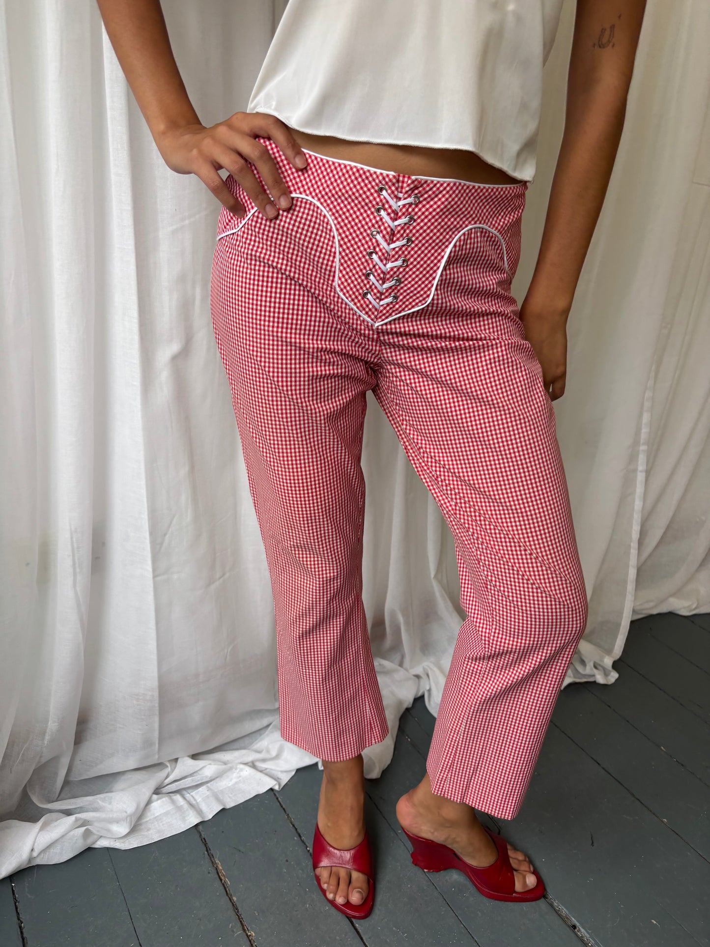Karen Millen Red Gingham Cropped Trousers