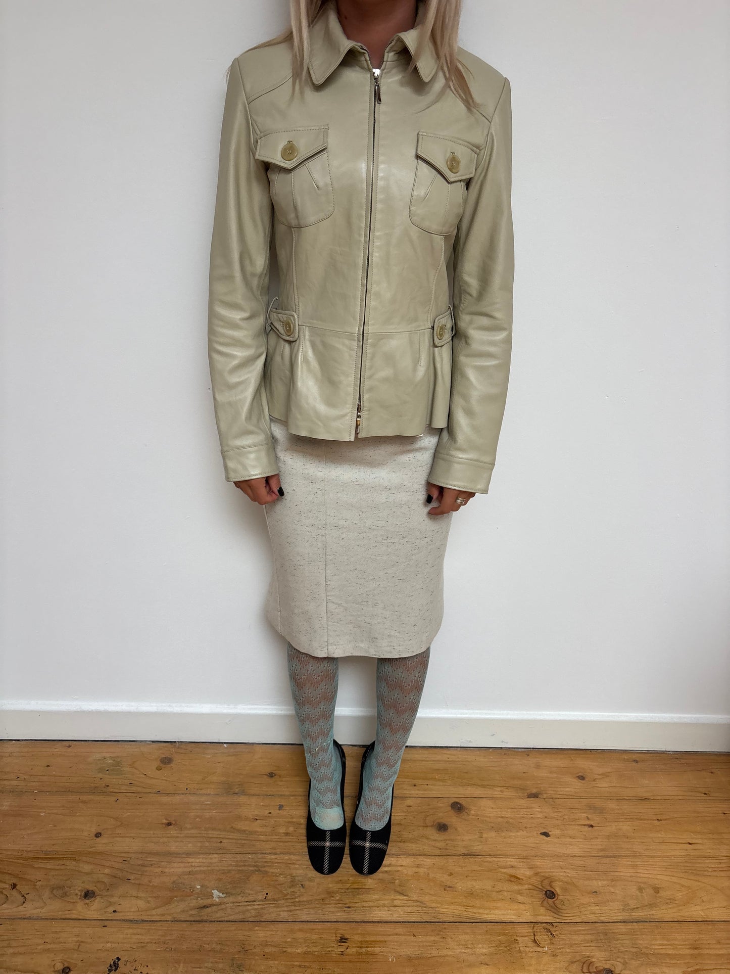 Yuppie Beige Leather Jacket