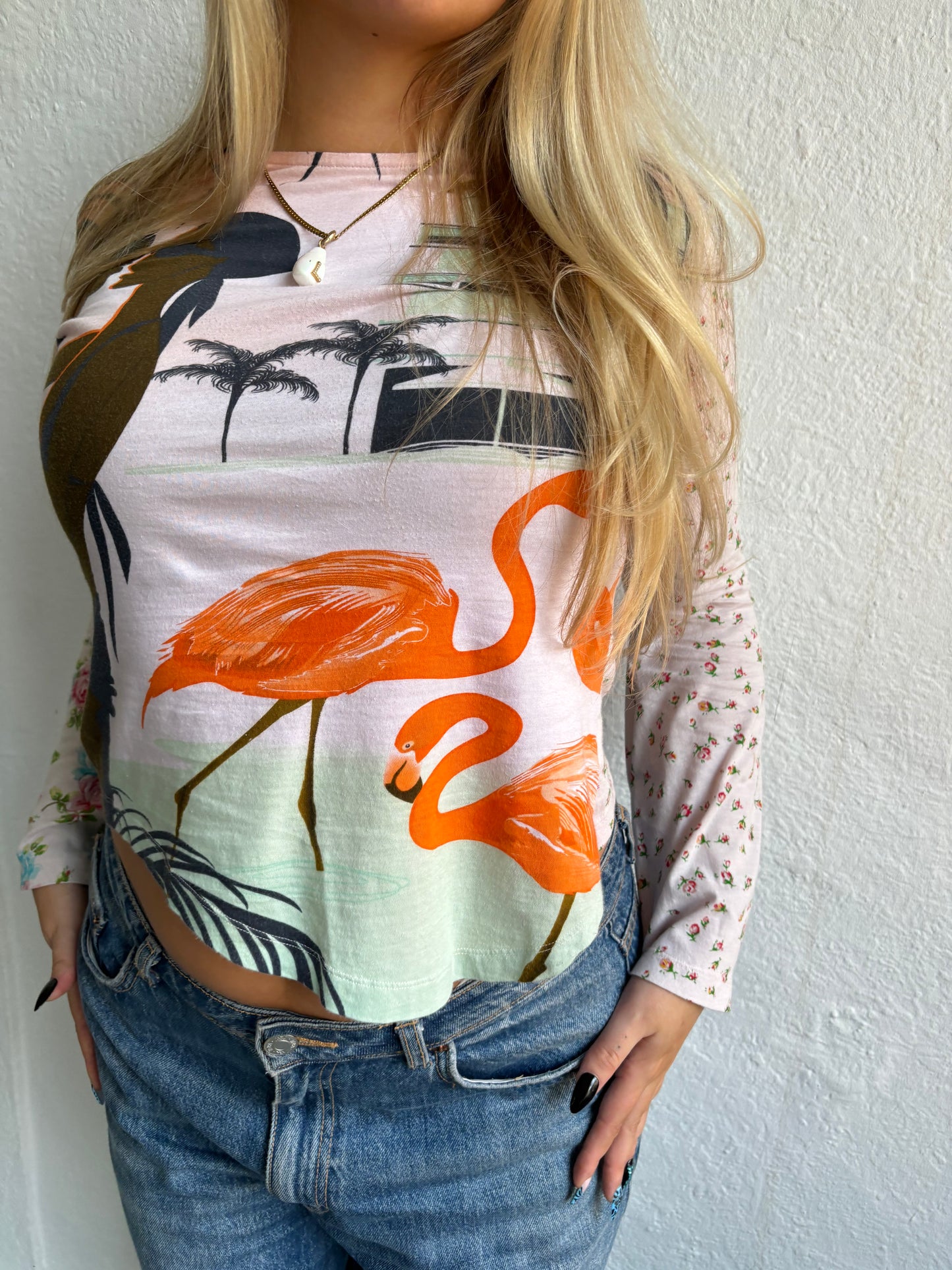 Custo Floral Flamingo Print Long Sleeve T-shirt