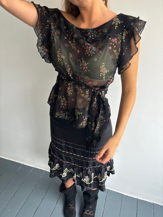 See by Chloé Black Floral Top