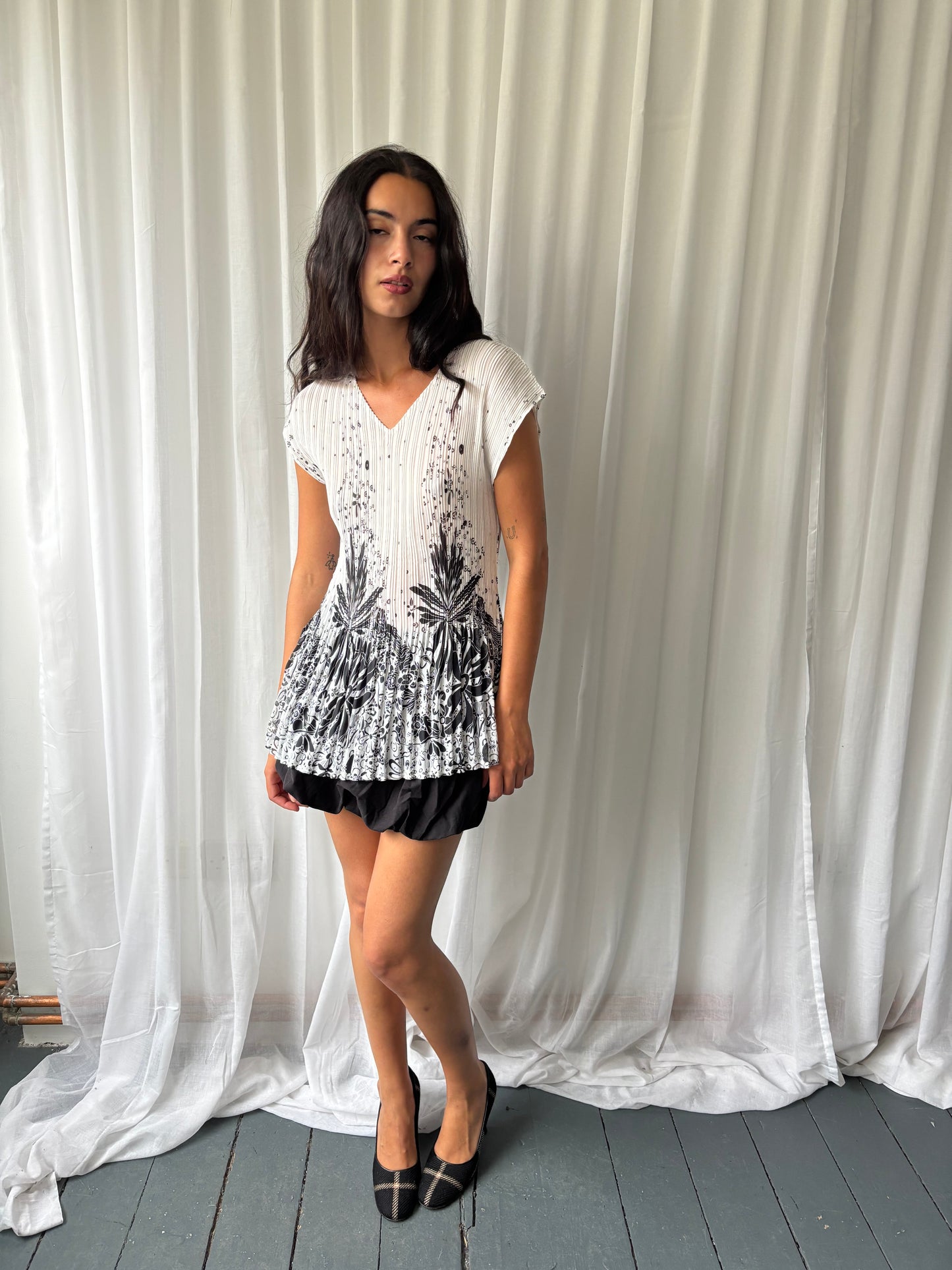 Vintage White Pleated Dress
