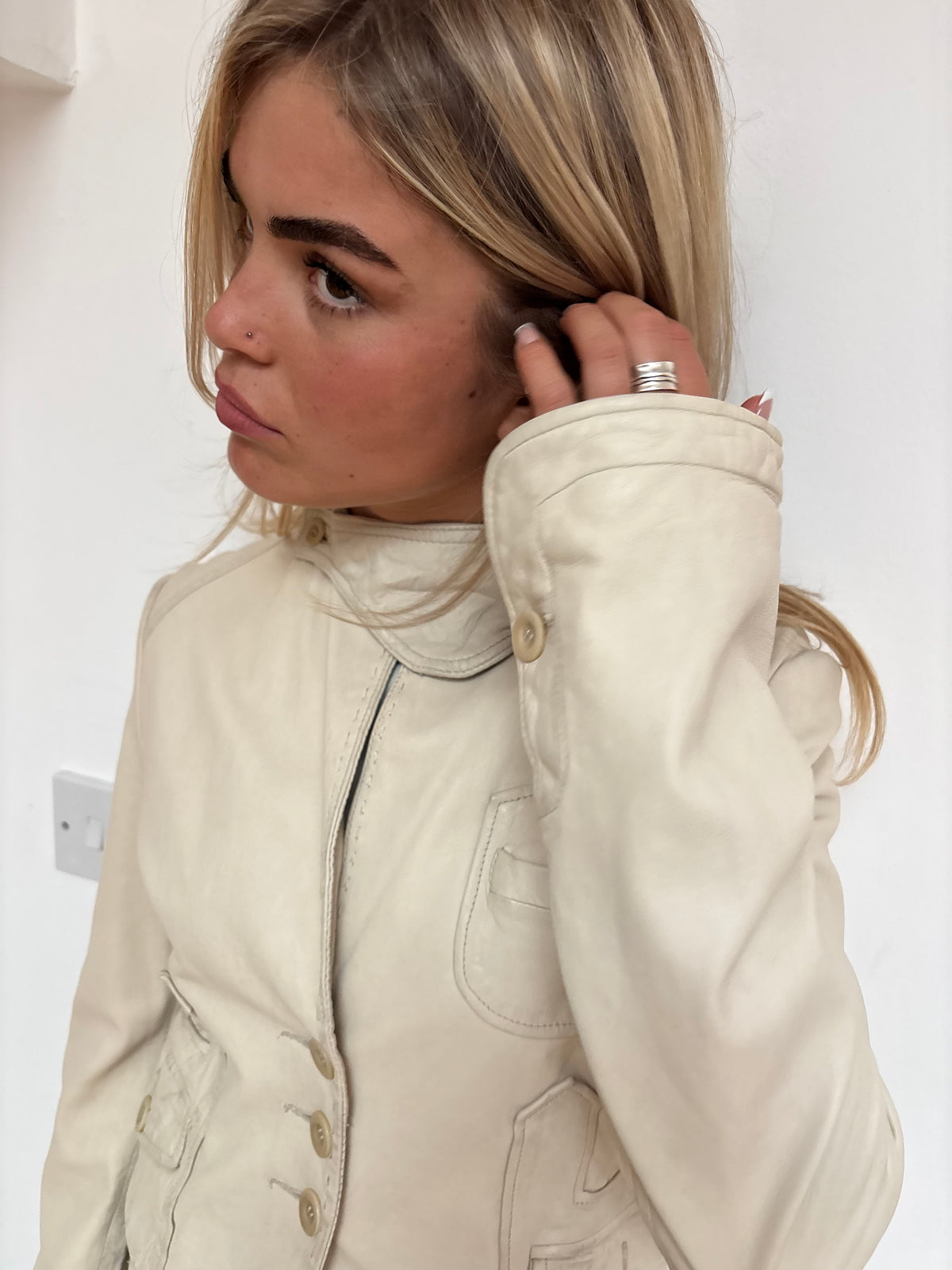 BCBG Max Azria Cream Leather Jacket
