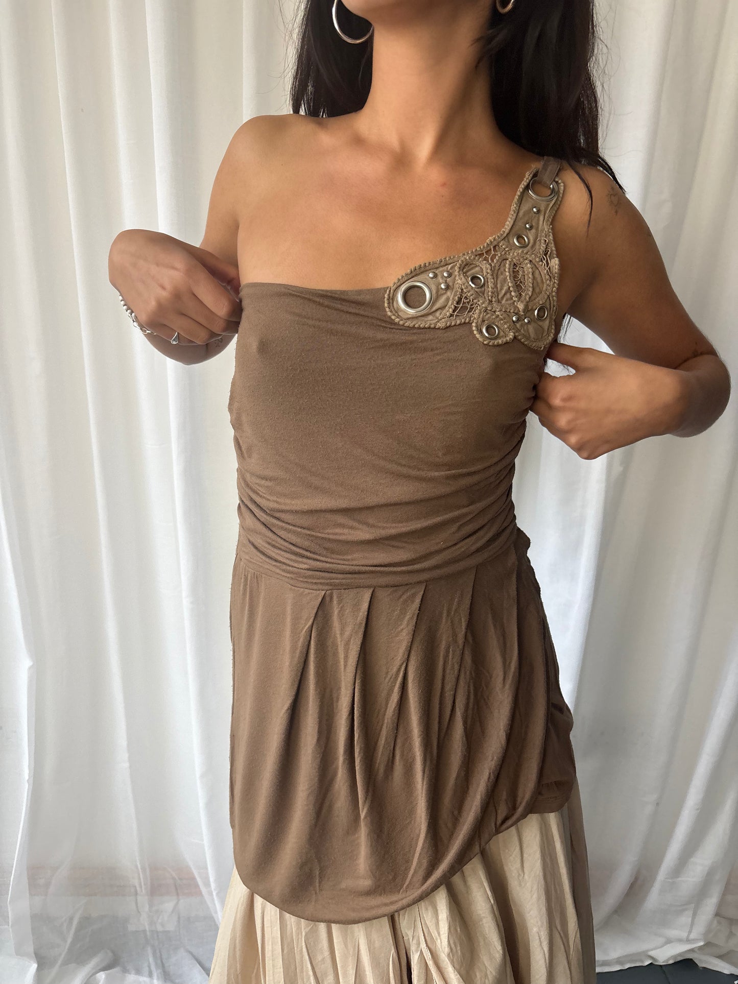 Morgan Brown One Shoulder Top