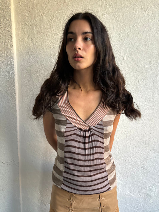 Kookai Stripe V Neck Top