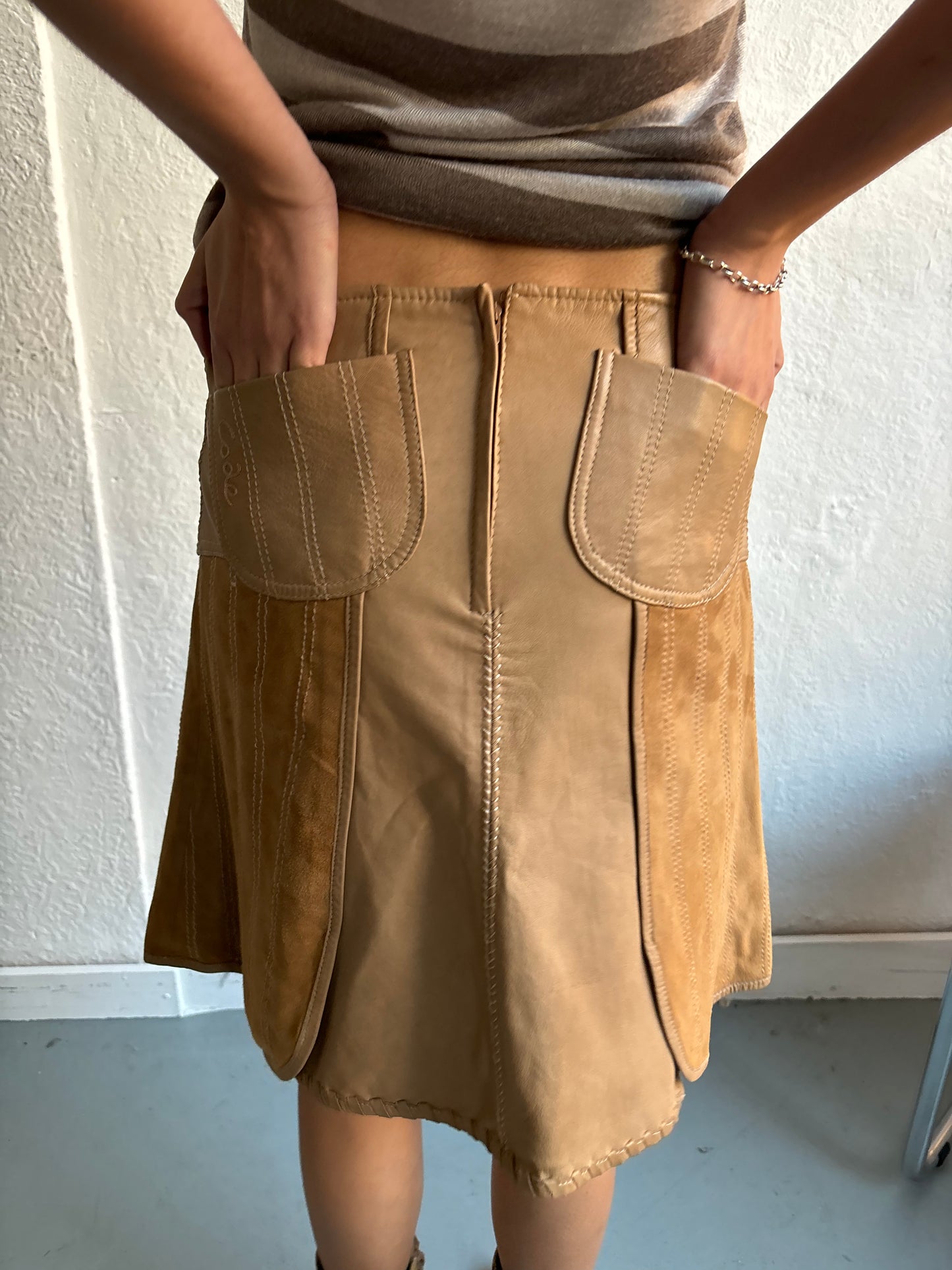 Sportmax Tan Suede Leather Skirt