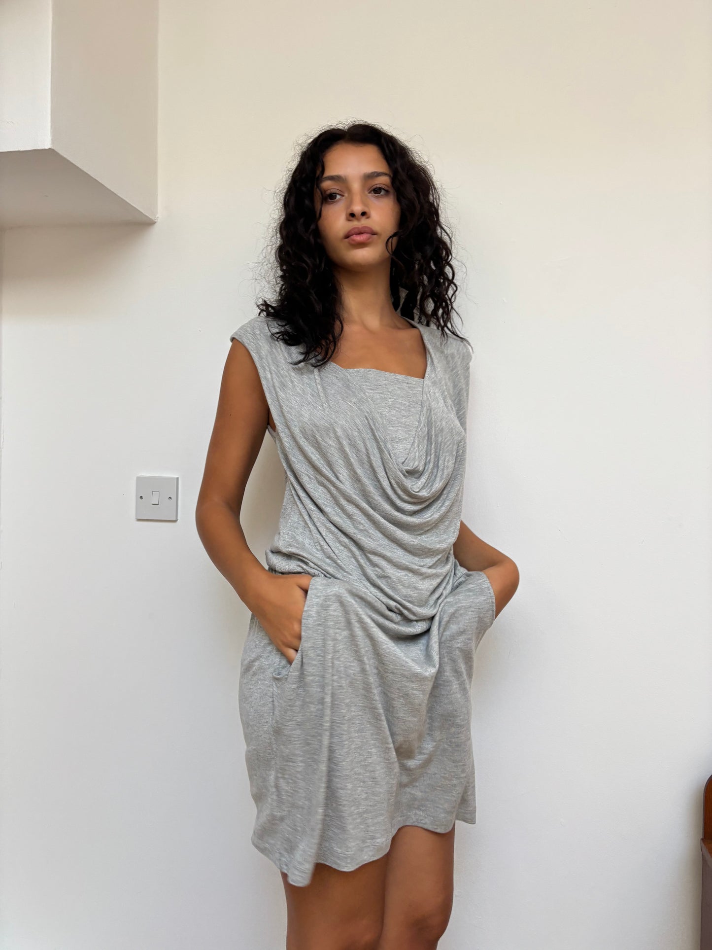Vintage Grey Cowl Neck Dress