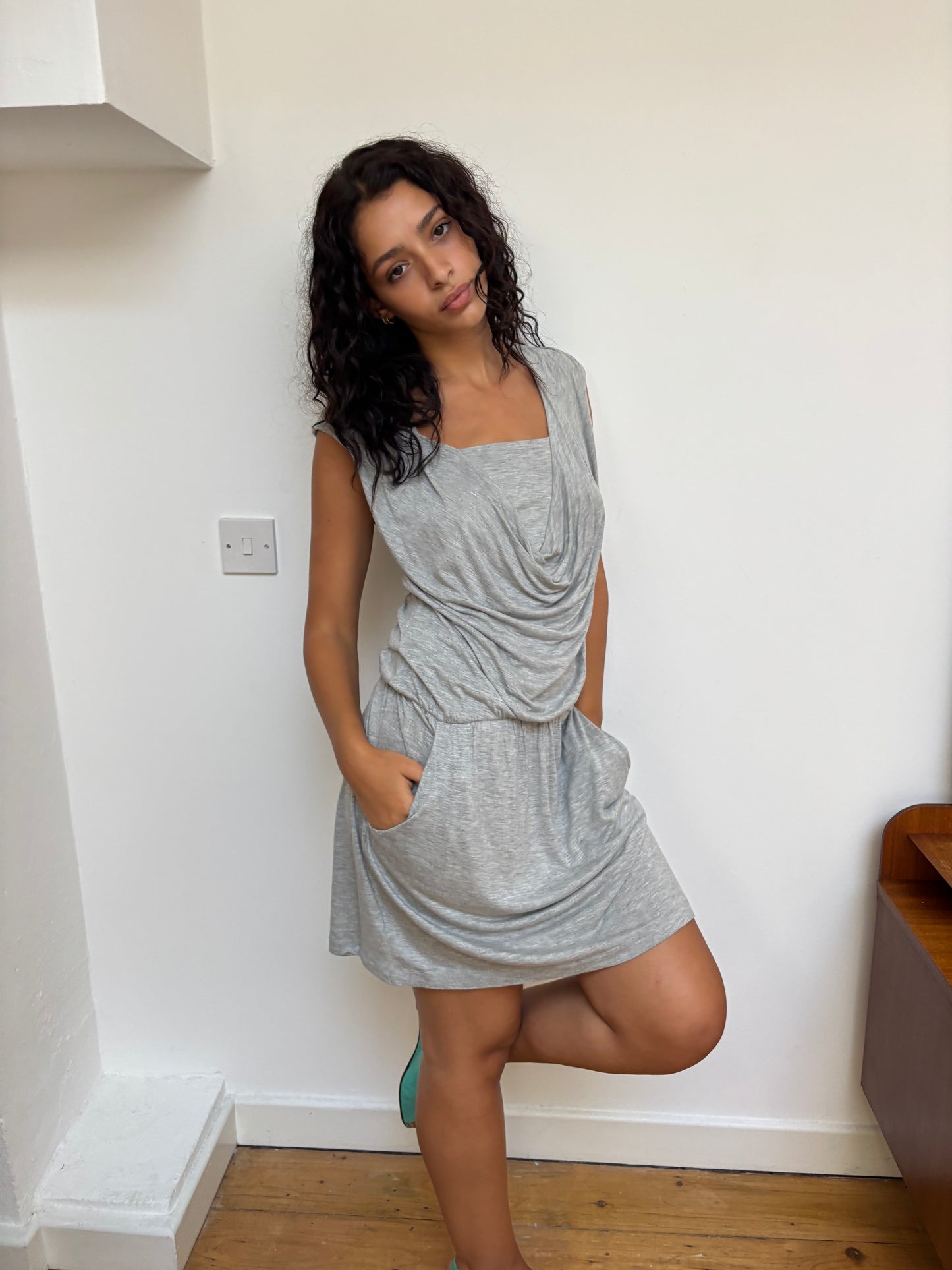 Vintage Grey Cowl Neck Dress
