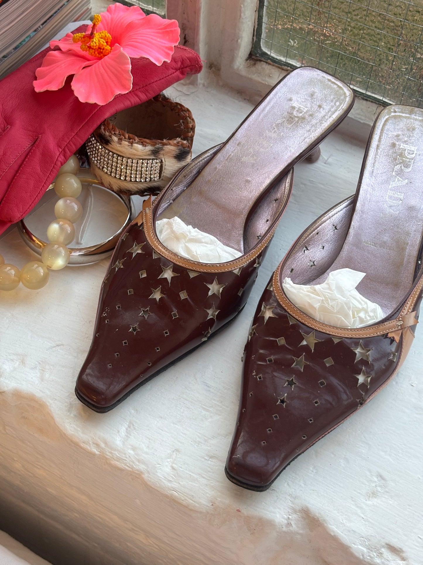 Prada Star Cut Out Mules