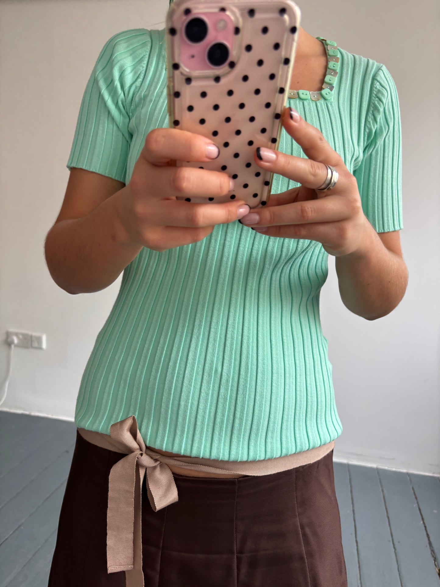 Vintage Seafoam Ribbed Top