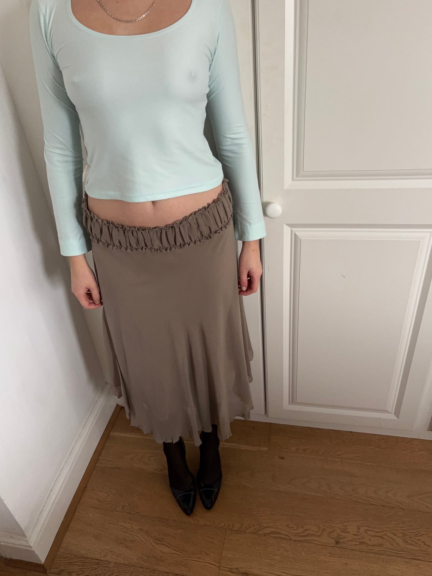 Love Sex Money Taupe Silk Skirt Set