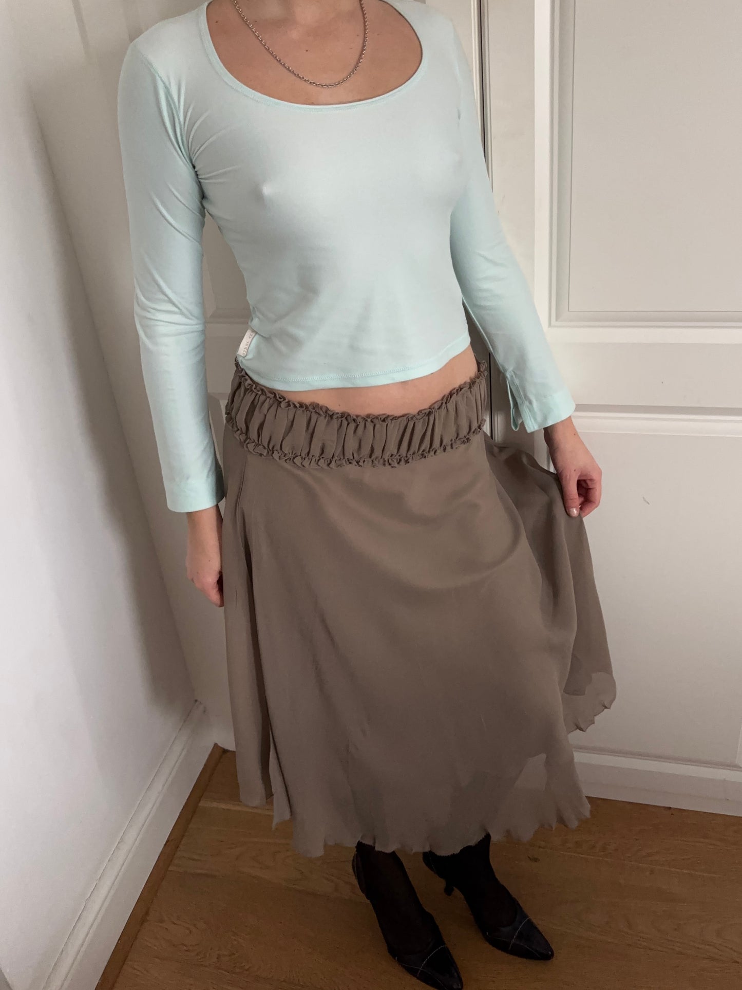 Love Sex Money Taupe Silk Skirt Set