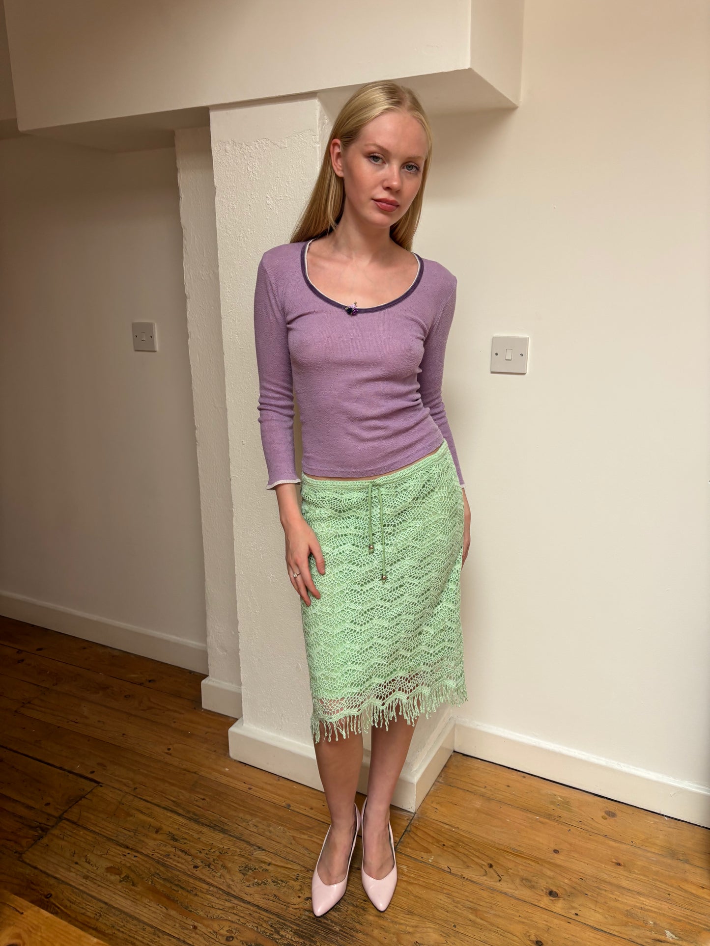 Whistles Purple Pointelle Top