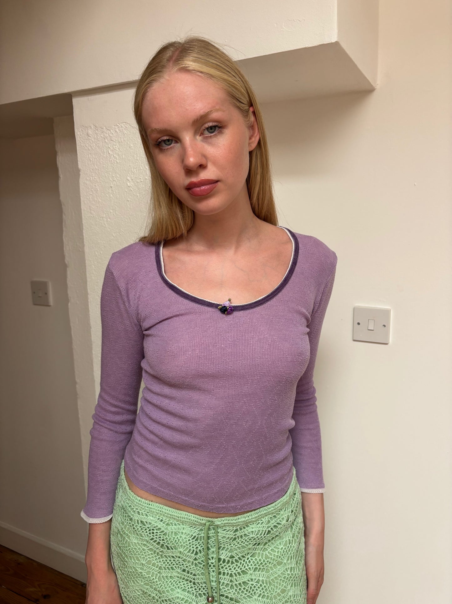Whistles Purple Pointelle Top