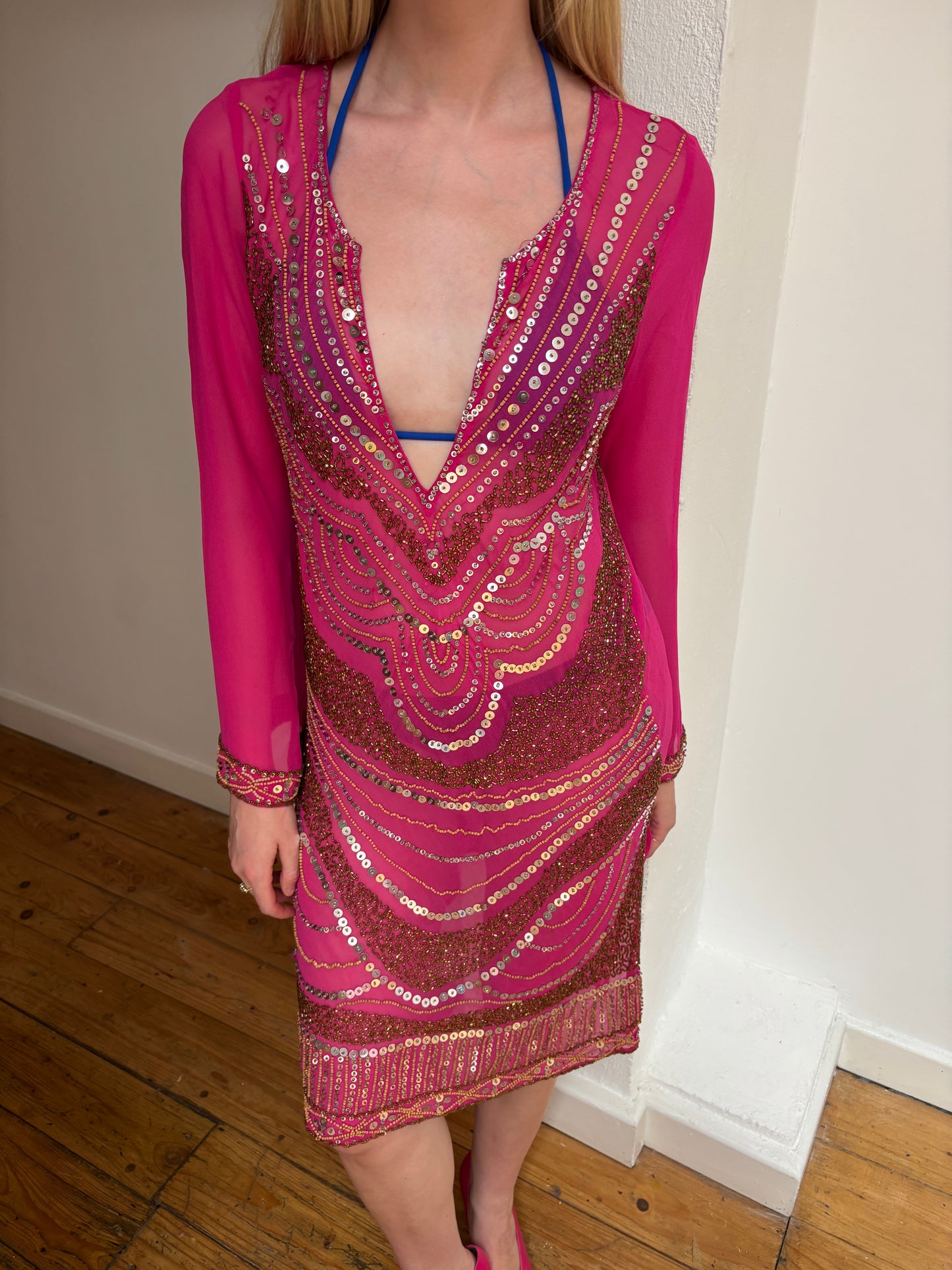 Vintage Hot Pink Sequin Dress