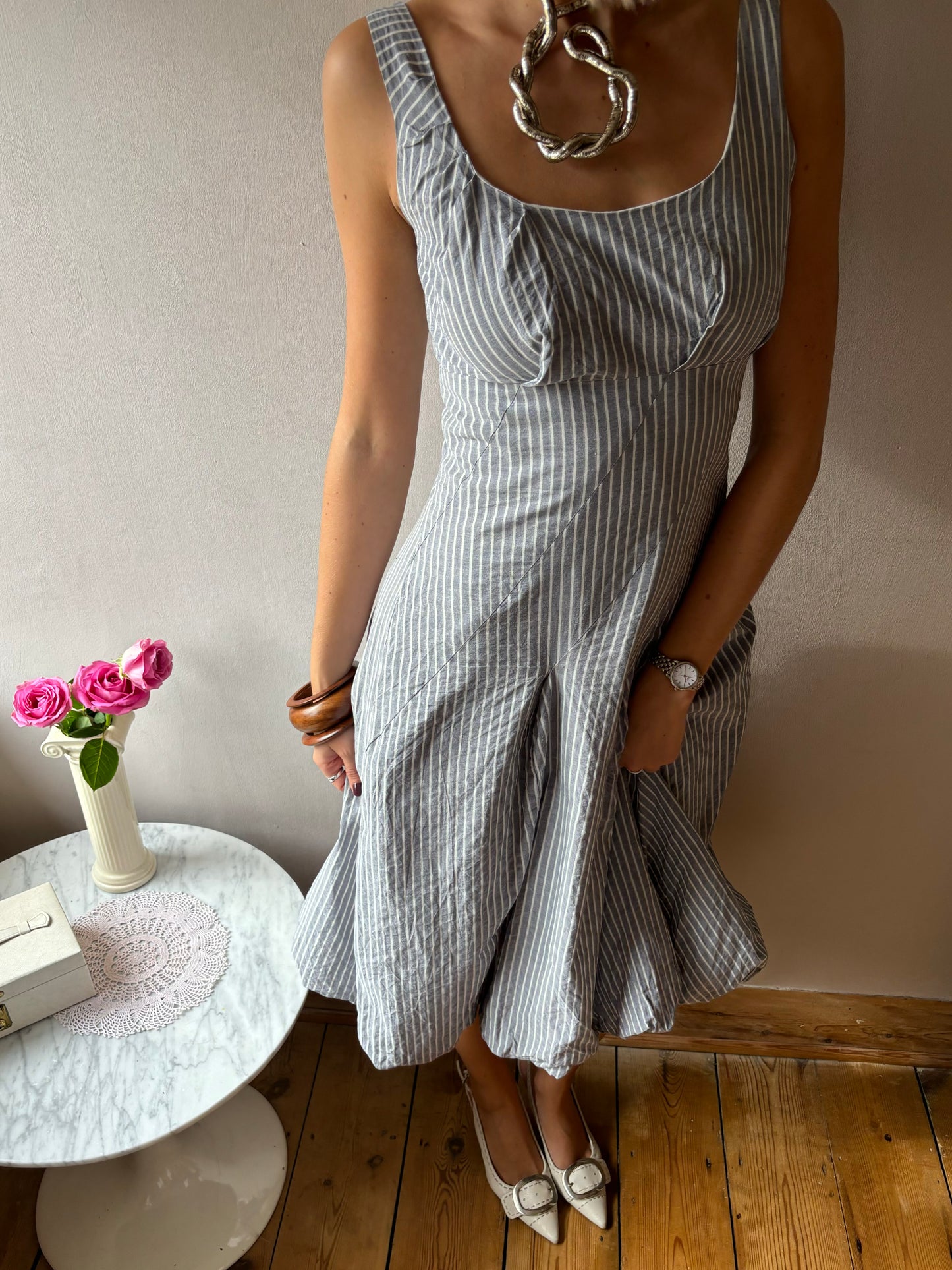 Vintage Monsoon Stripe Balloon Dress