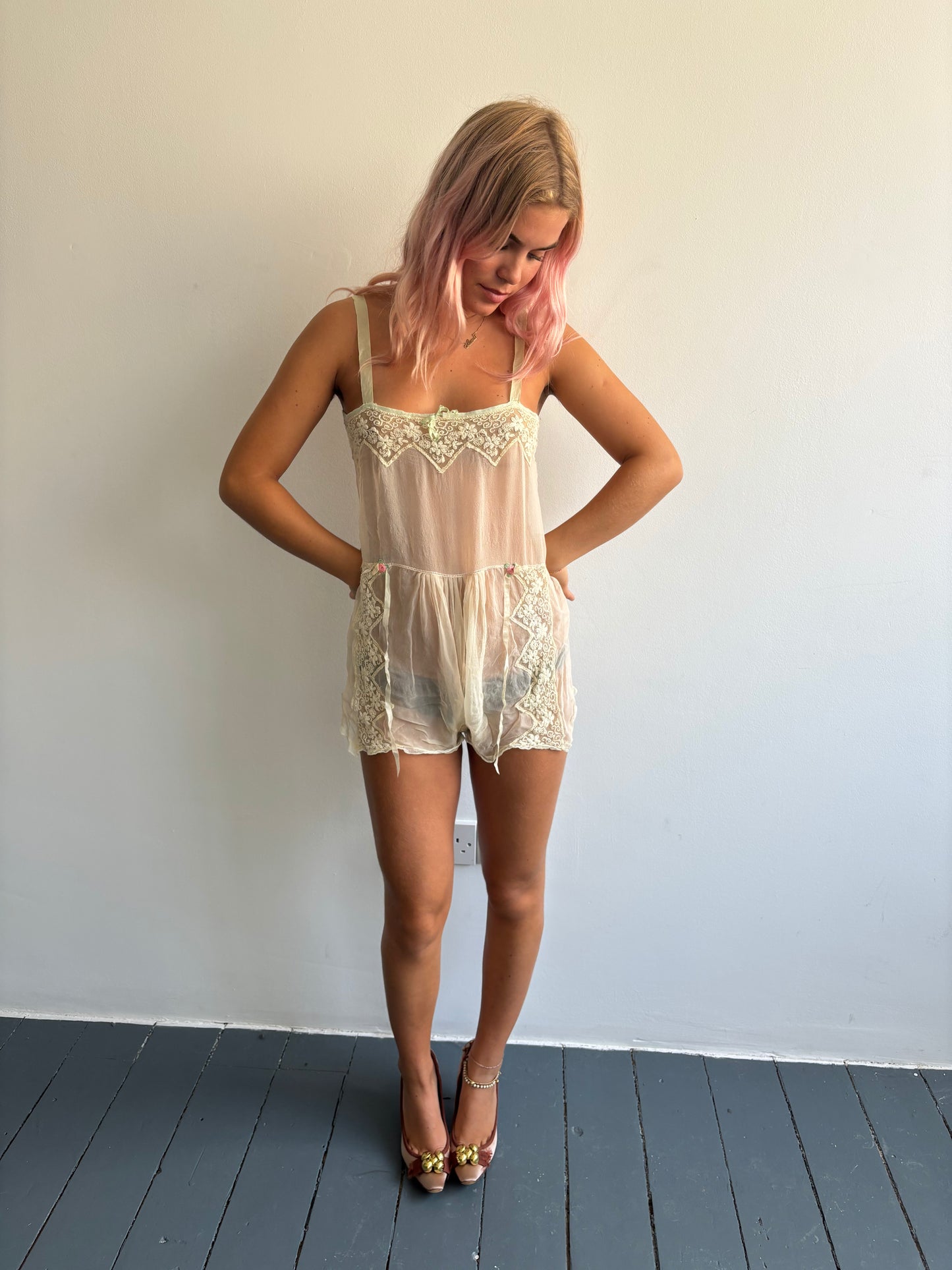Antique 1920s Silk Lace Step In