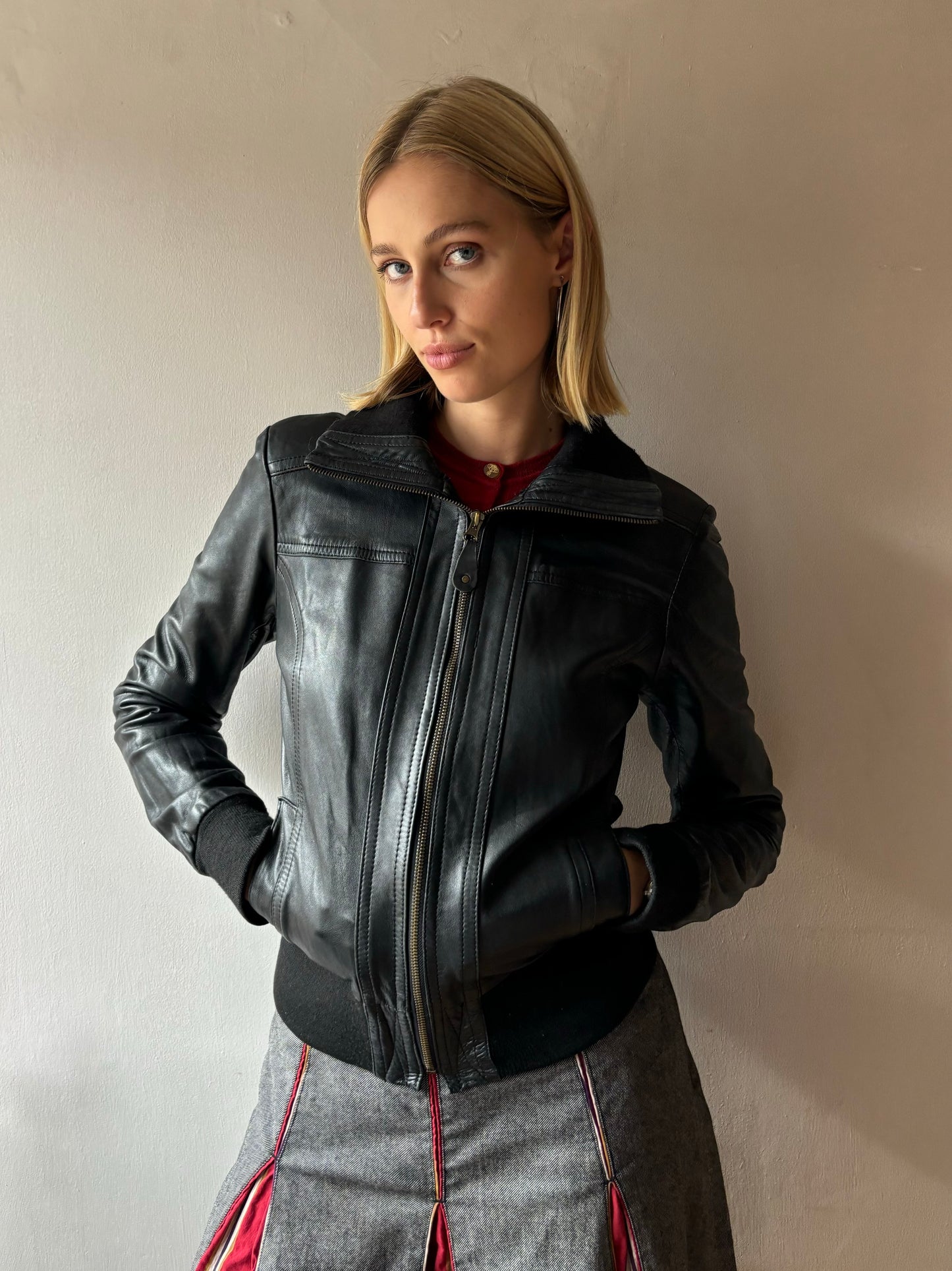 Heeli Black Leather Bomber Jacket