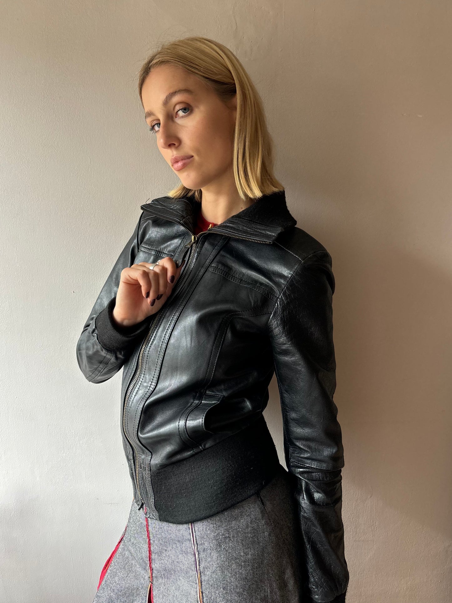 Heeli Black Leather Bomber Jacket