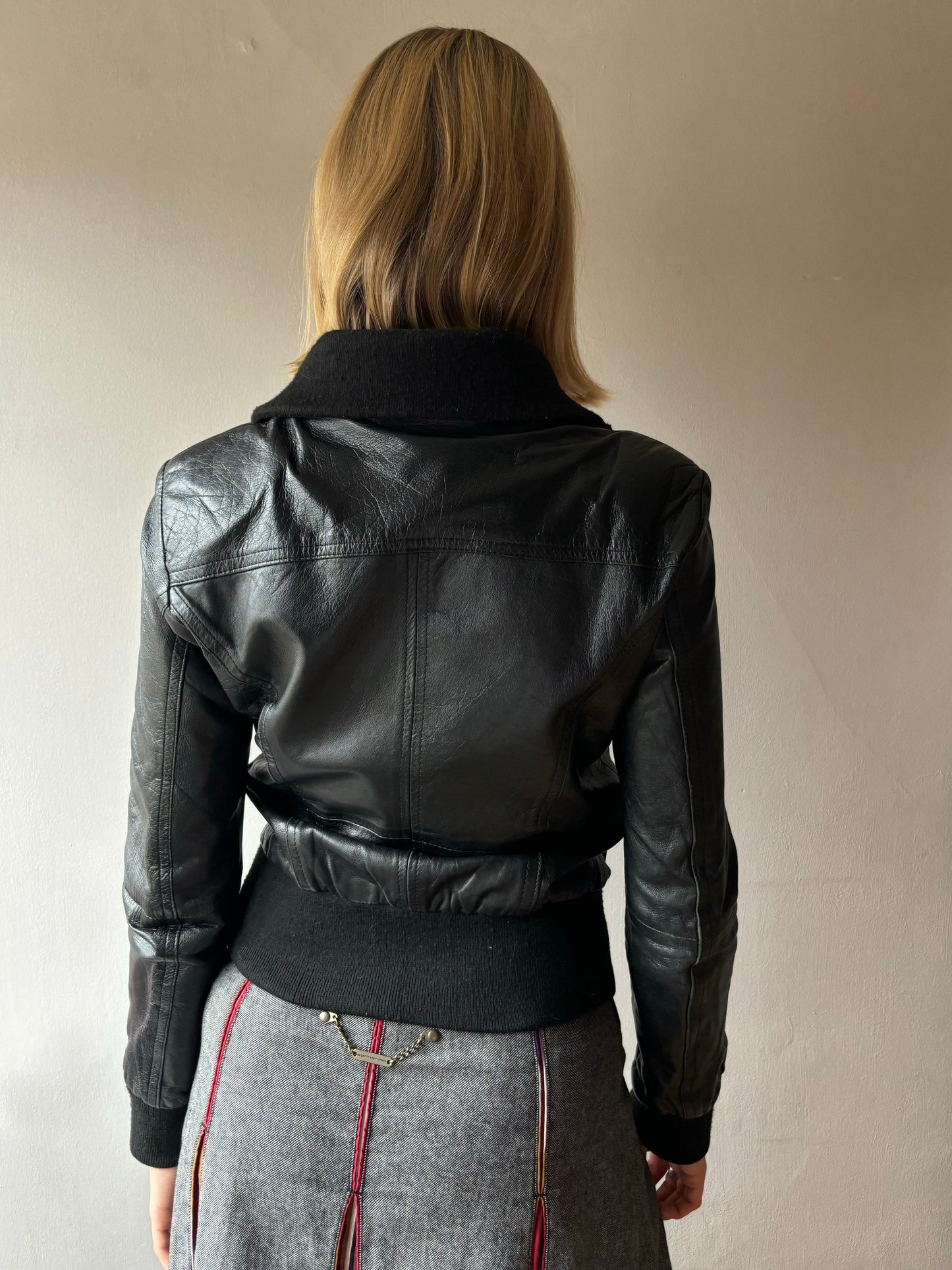 Heeli Black Leather Bomber Jacket