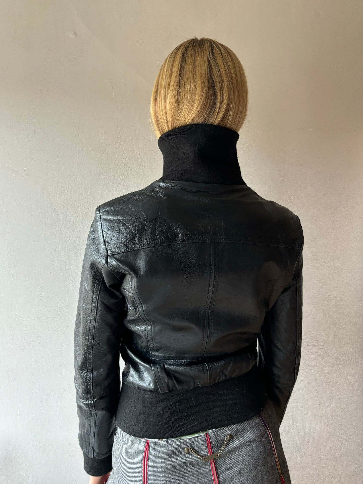 Heeli Black Leather Bomber Jacket