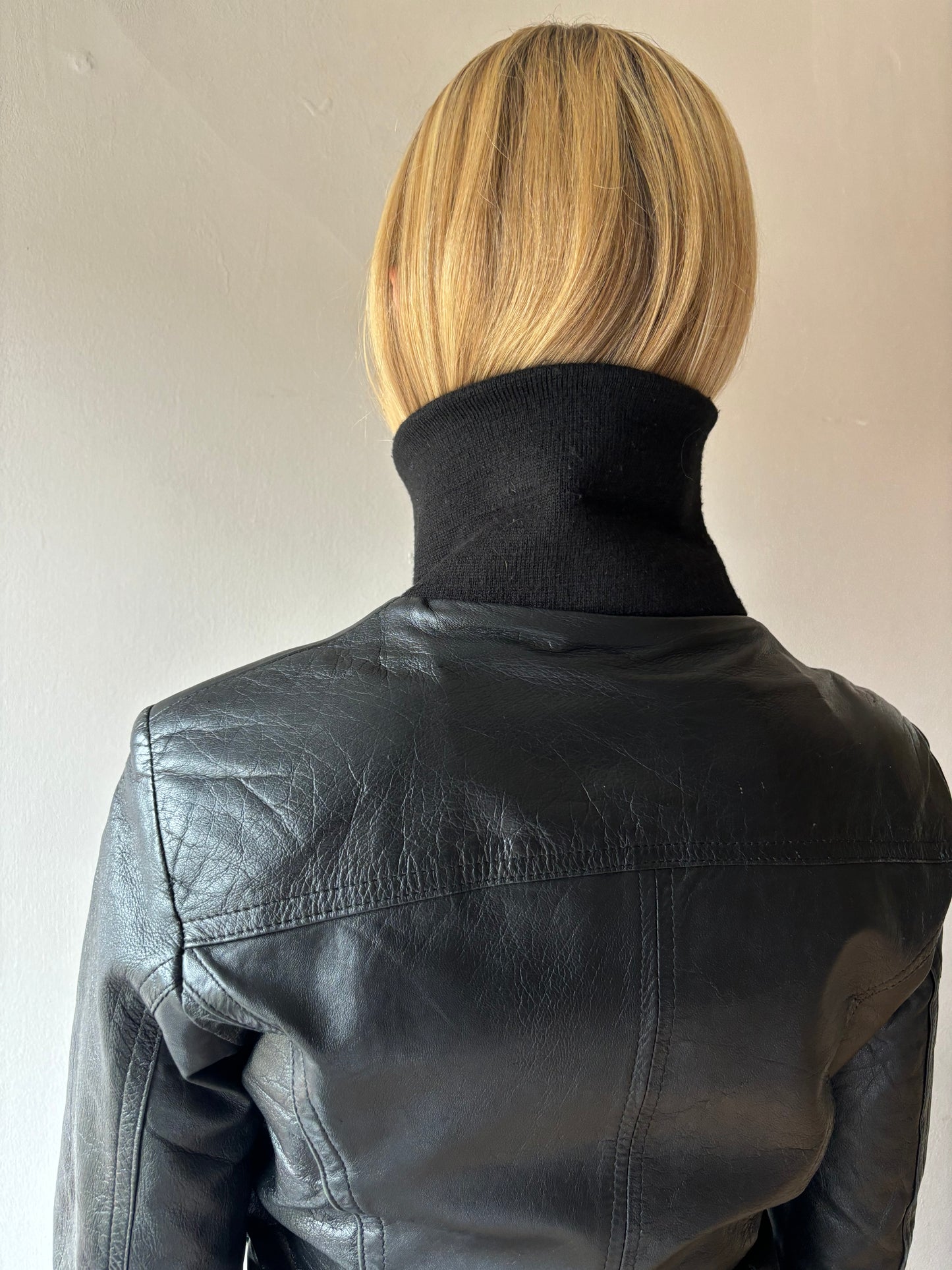 Heeli Black Leather Bomber Jacket