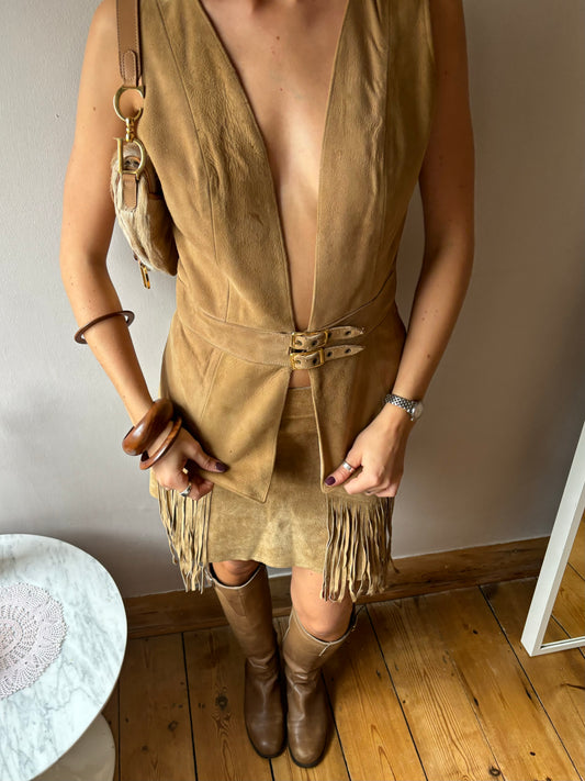 Vintage 1970s Tan Suede Waistcoat