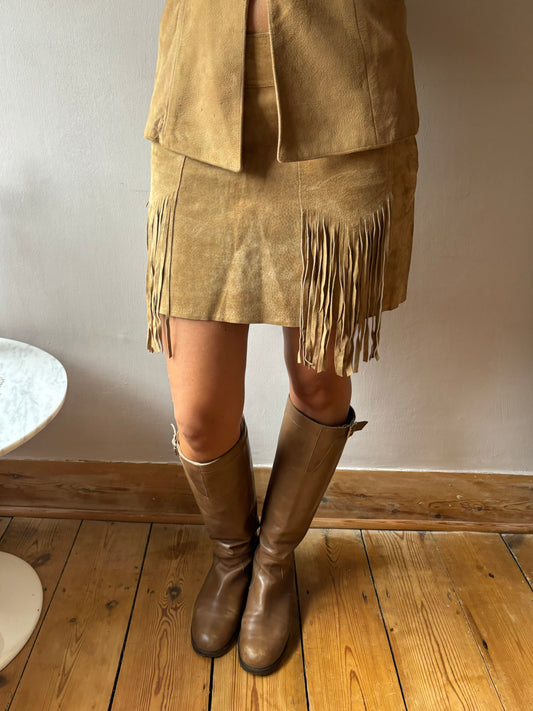 Morgan De Toi Suede Fringe Skirt