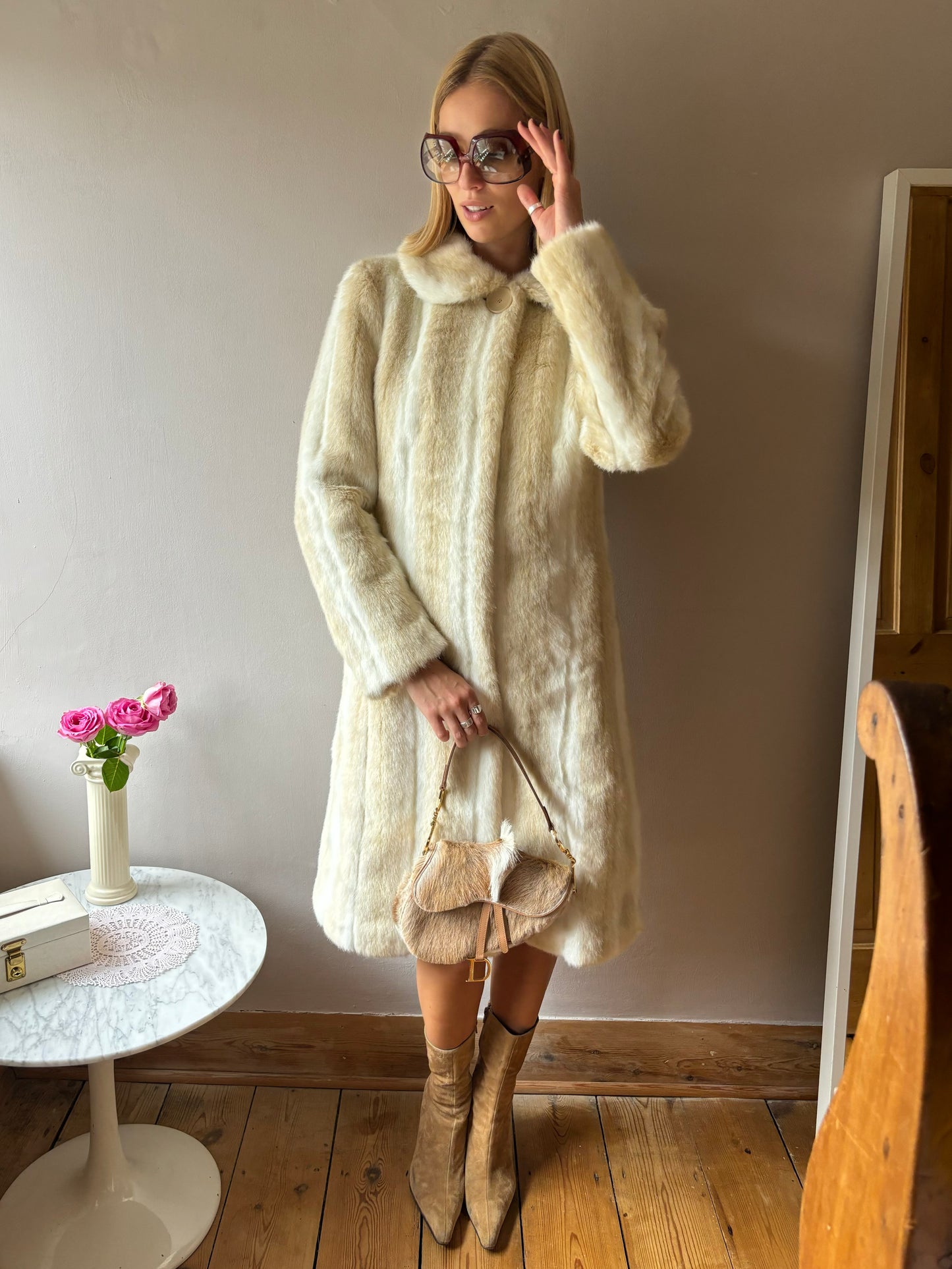 Wallace Sacks Cream Faux Fur Coat