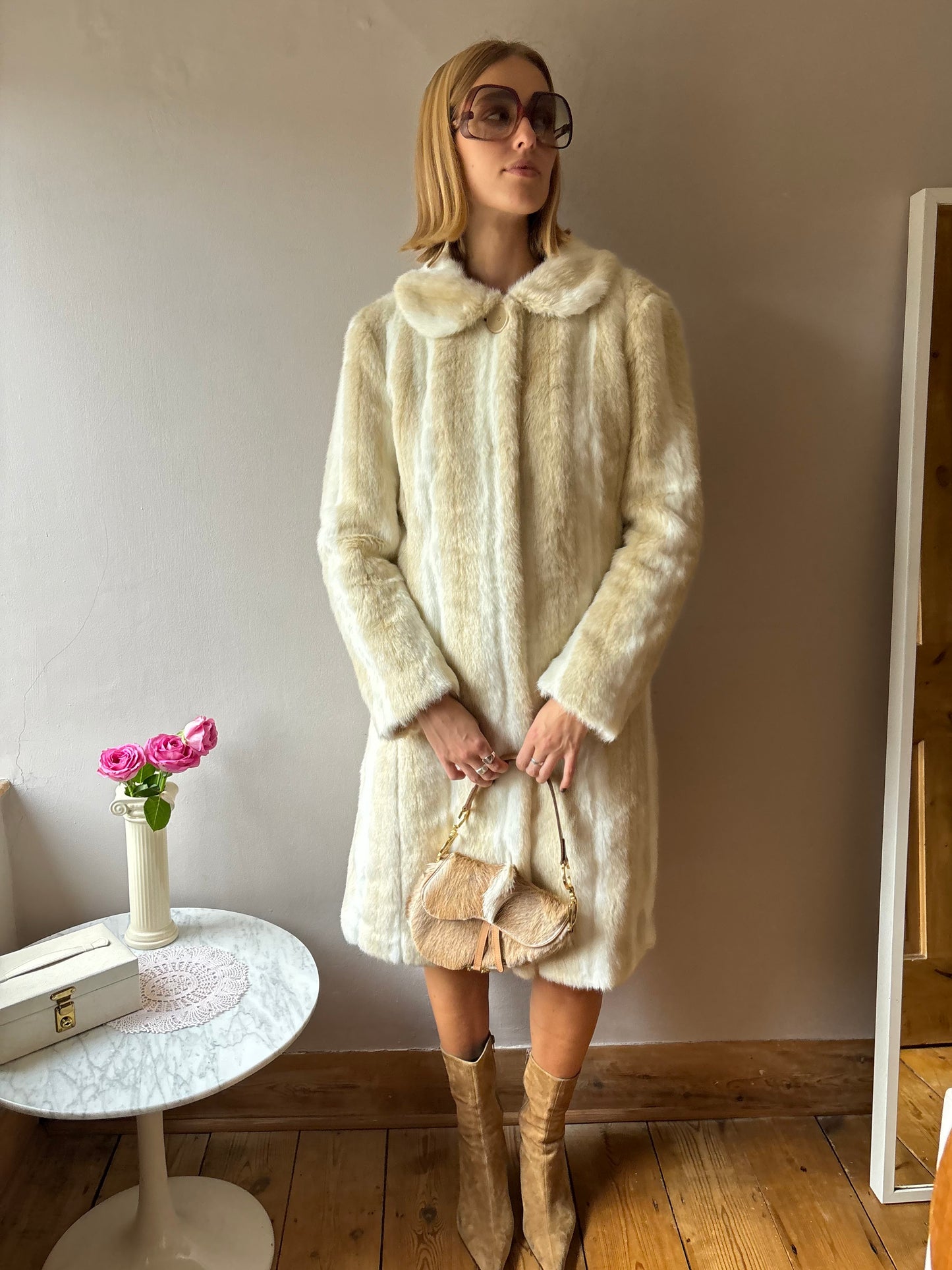 Wallace Sacks Cream Faux Fur Coat