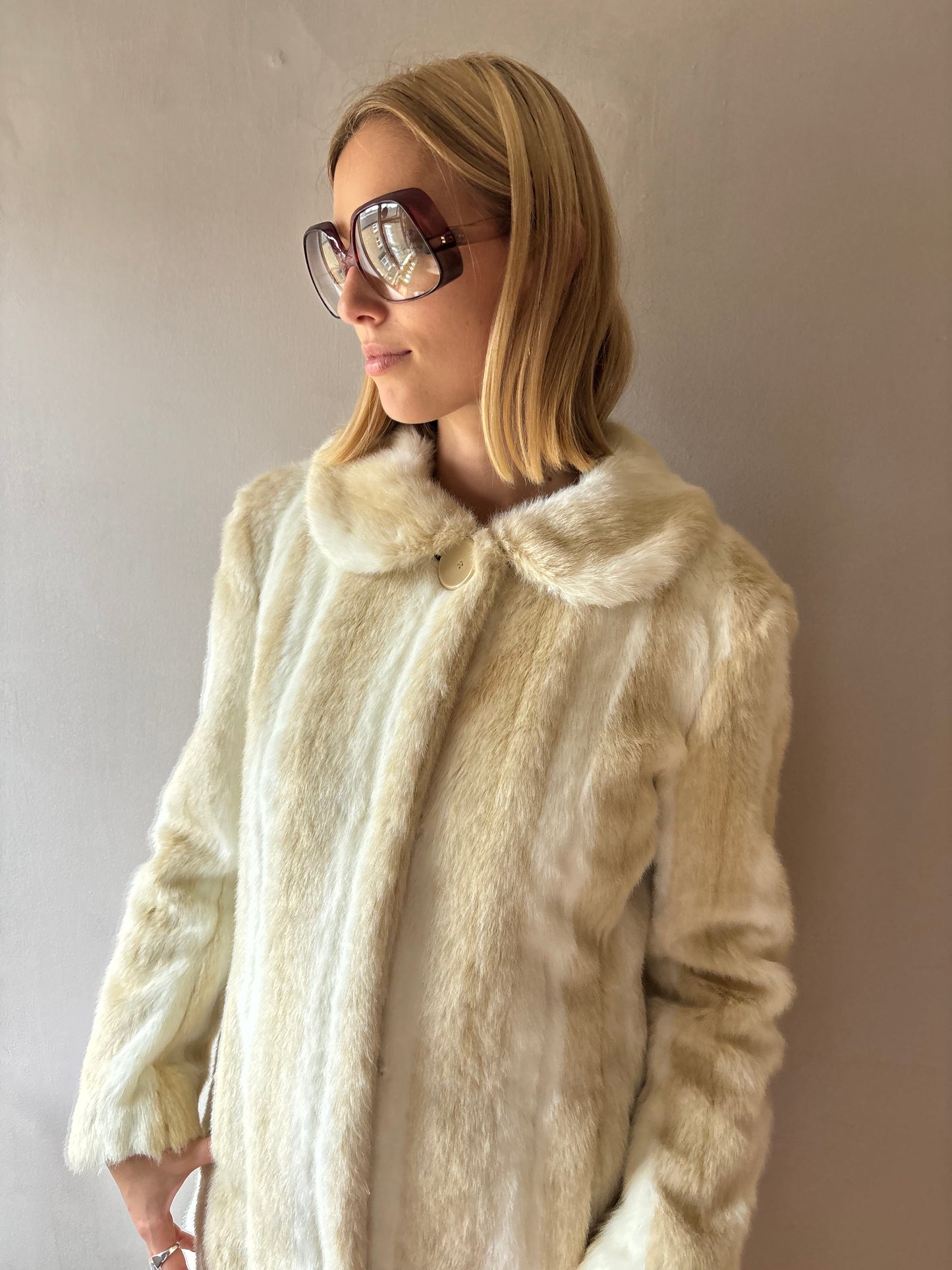 Wallace Sacks Cream Faux Fur Coat