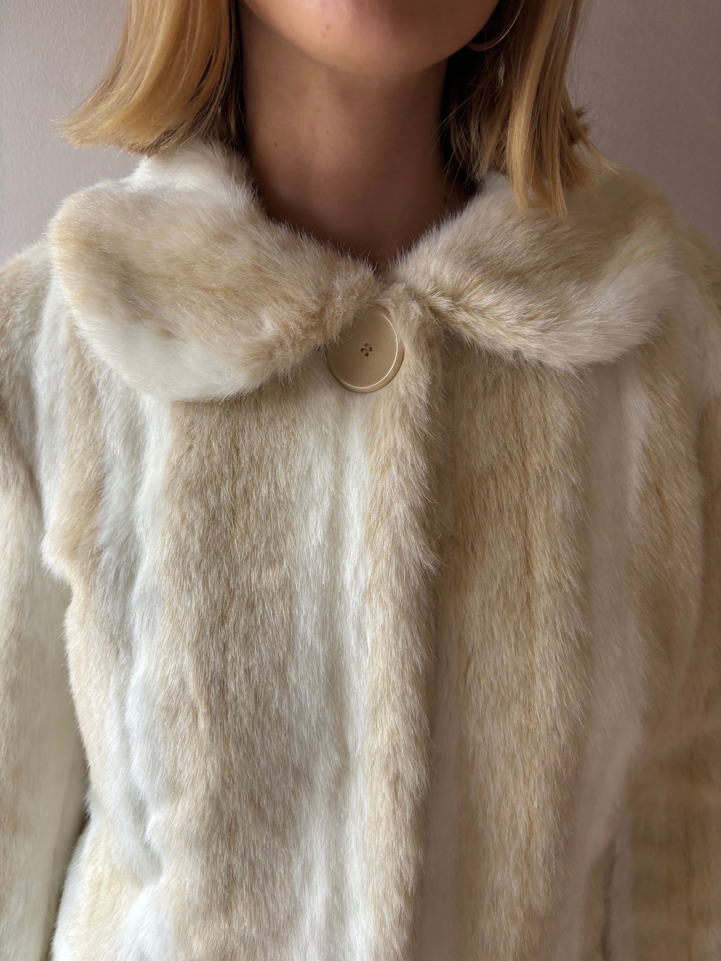 Wallace Sacks Cream Faux Fur Coat