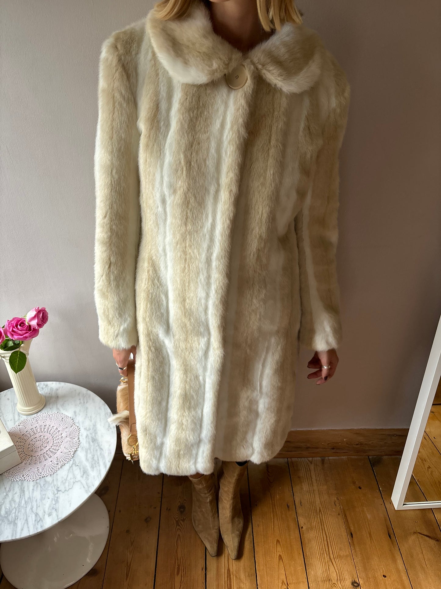 Wallace Sacks Cream Faux Fur Coat