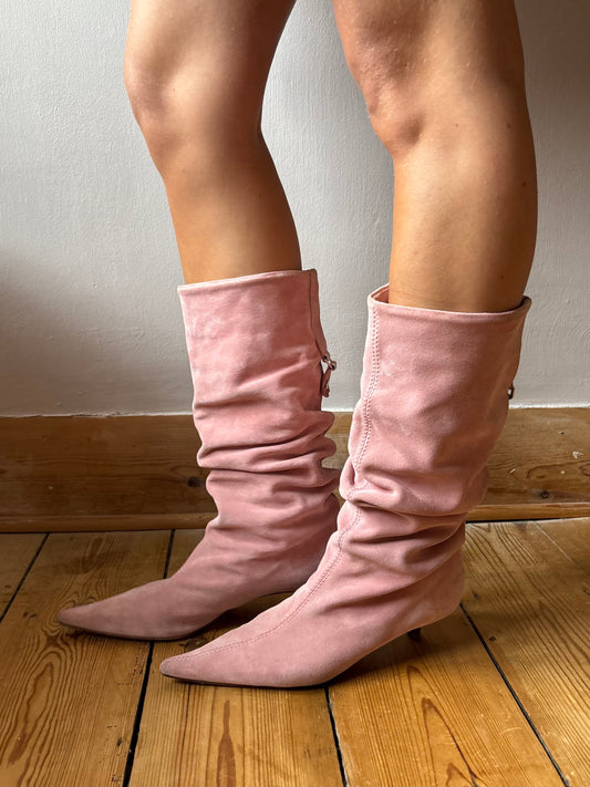 Karen Millen Pink Suede Boots