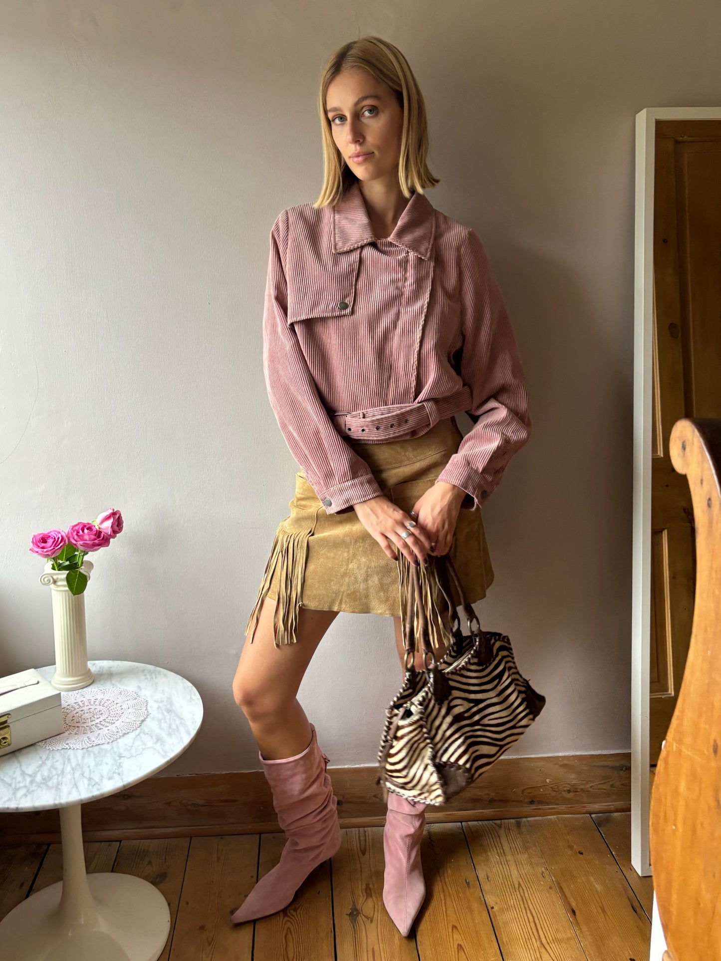 Goldie Pink Corduroy Biker Jacket