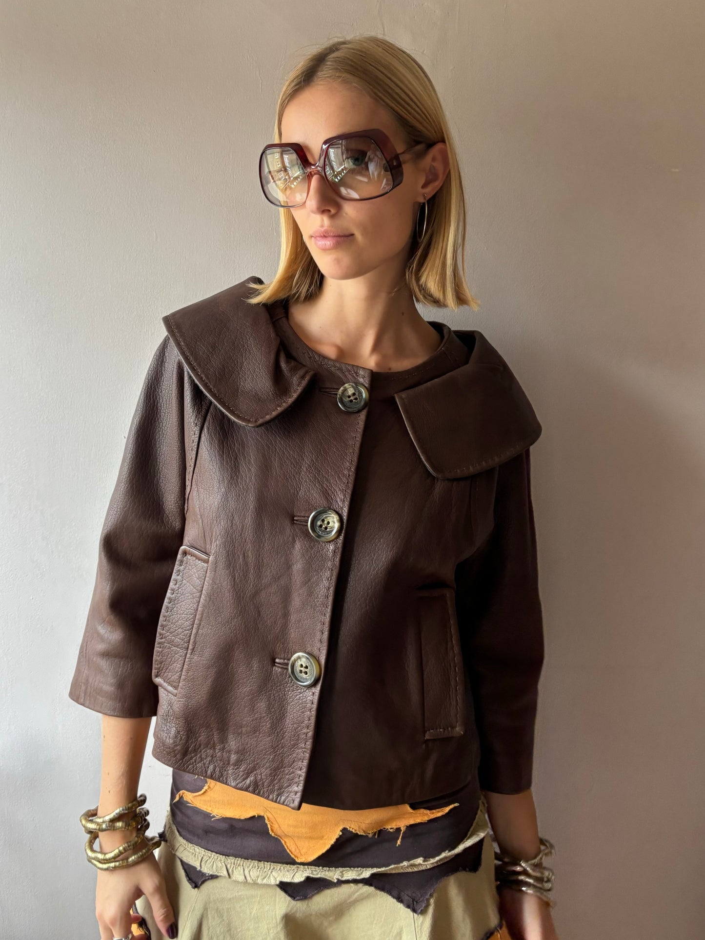 BCBG Max Azria Brown Leather Pea Coat