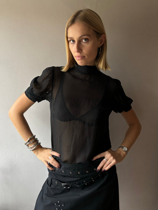 D&G Black Silk Sheer Top