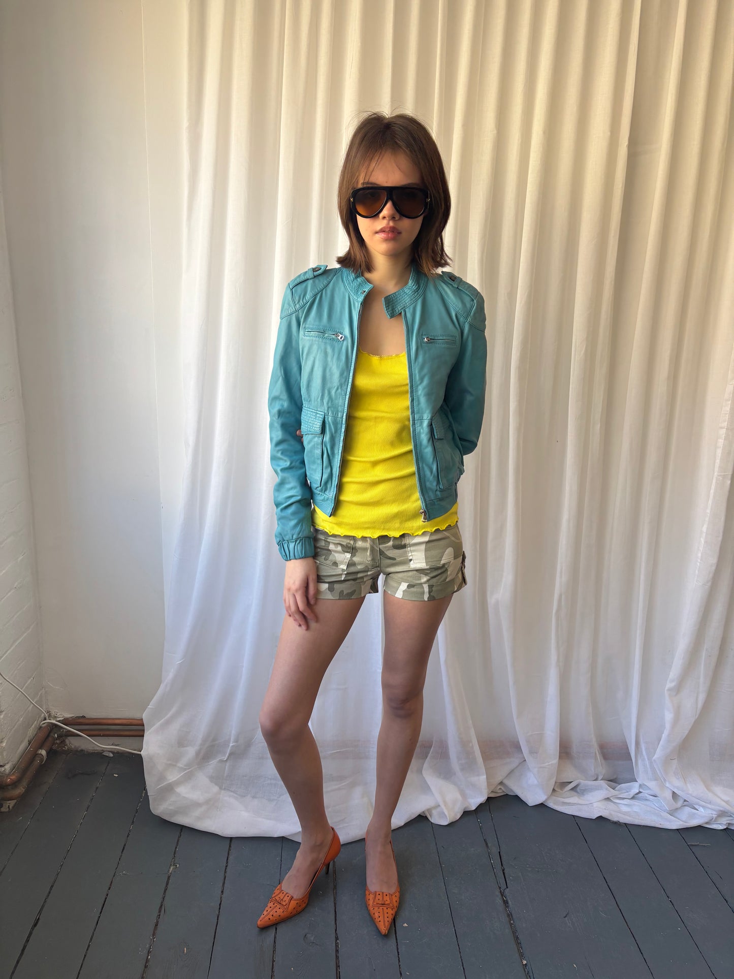 Napapijri Turquoise Leather Jacket