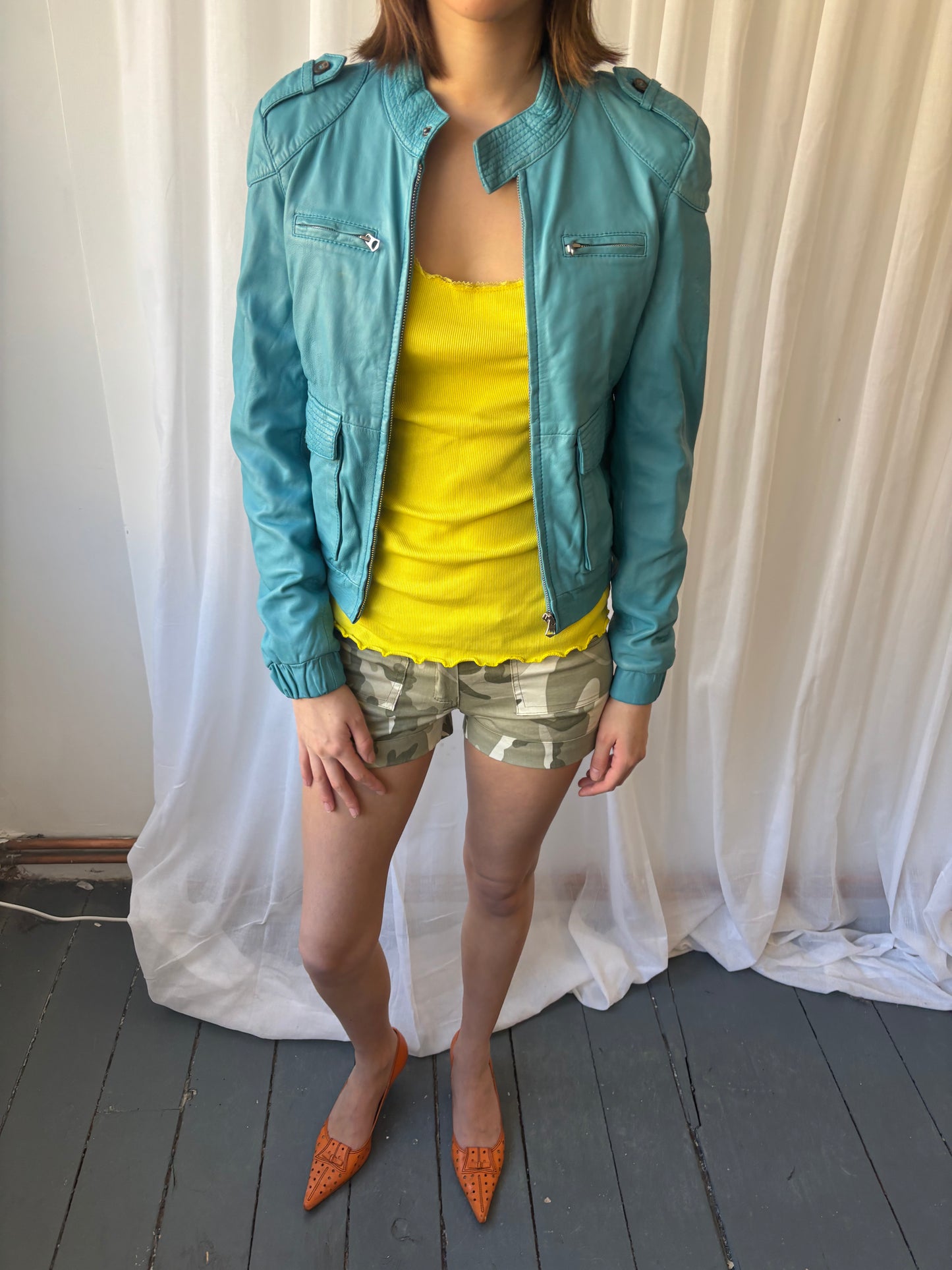 Napapijri Turquoise Leather Jacket