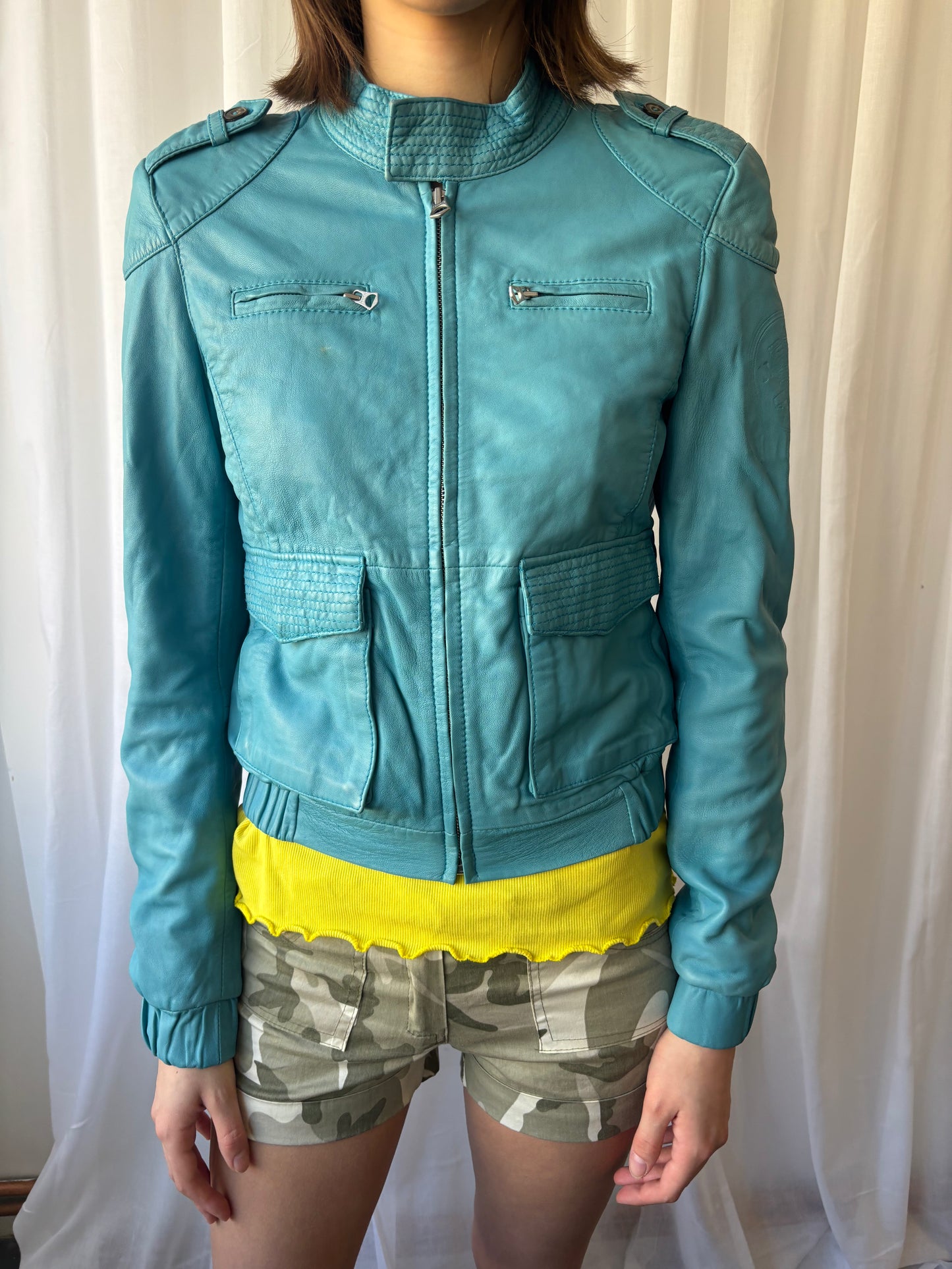 Napapijri Turquoise Leather Jacket