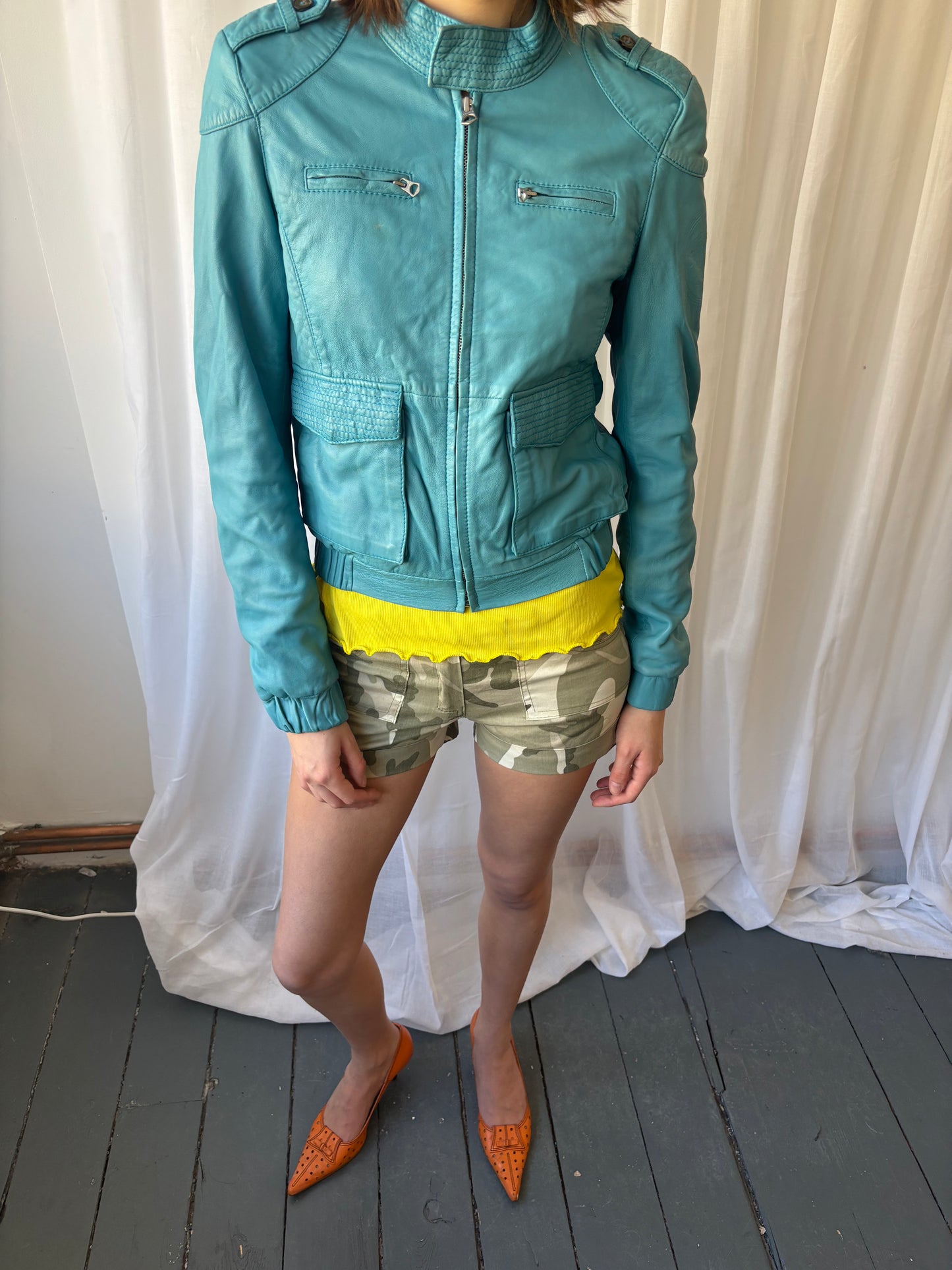 Napapijri Turquoise Leather Jacket