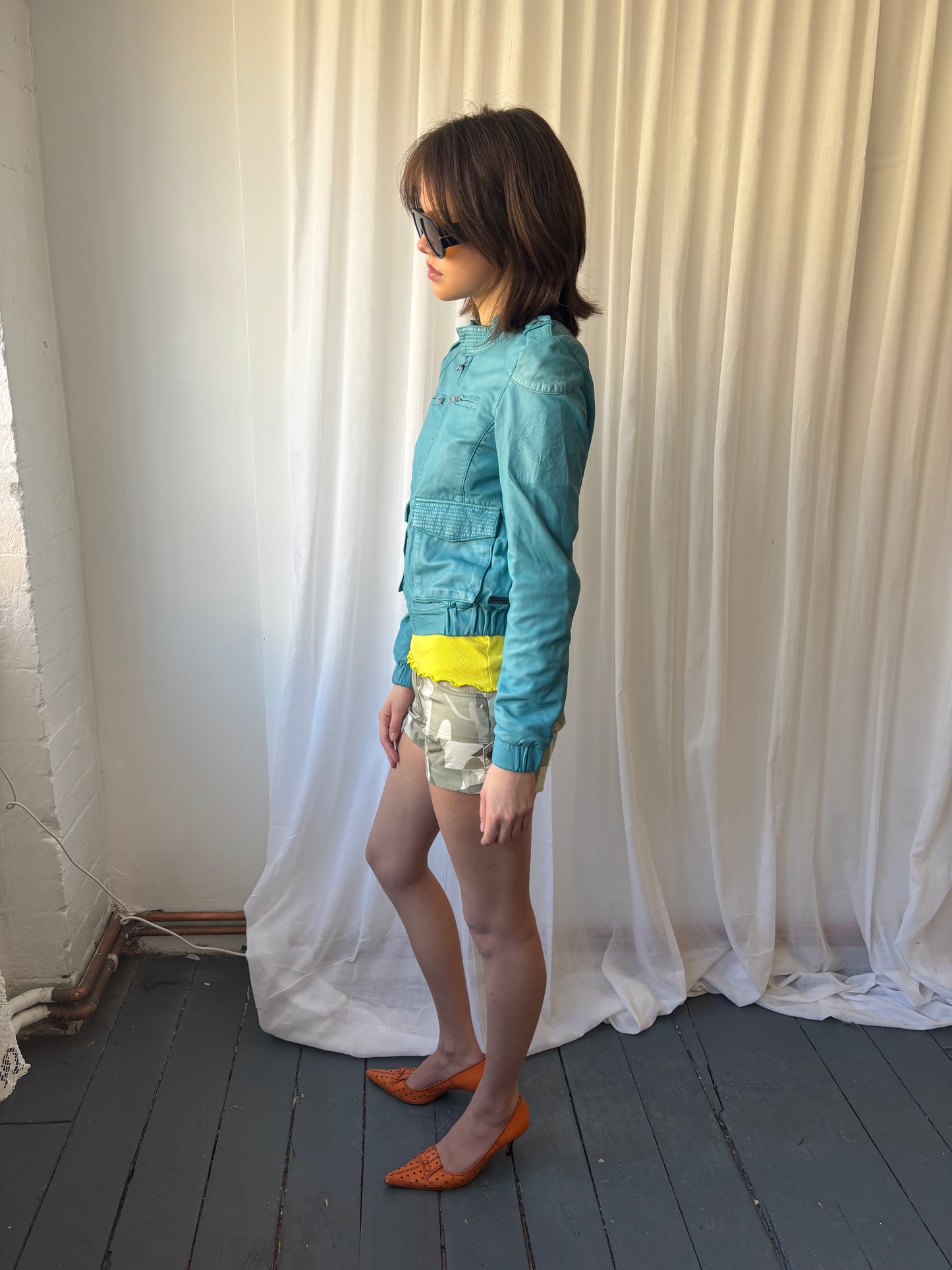 Napapijri Turquoise Leather Jacket