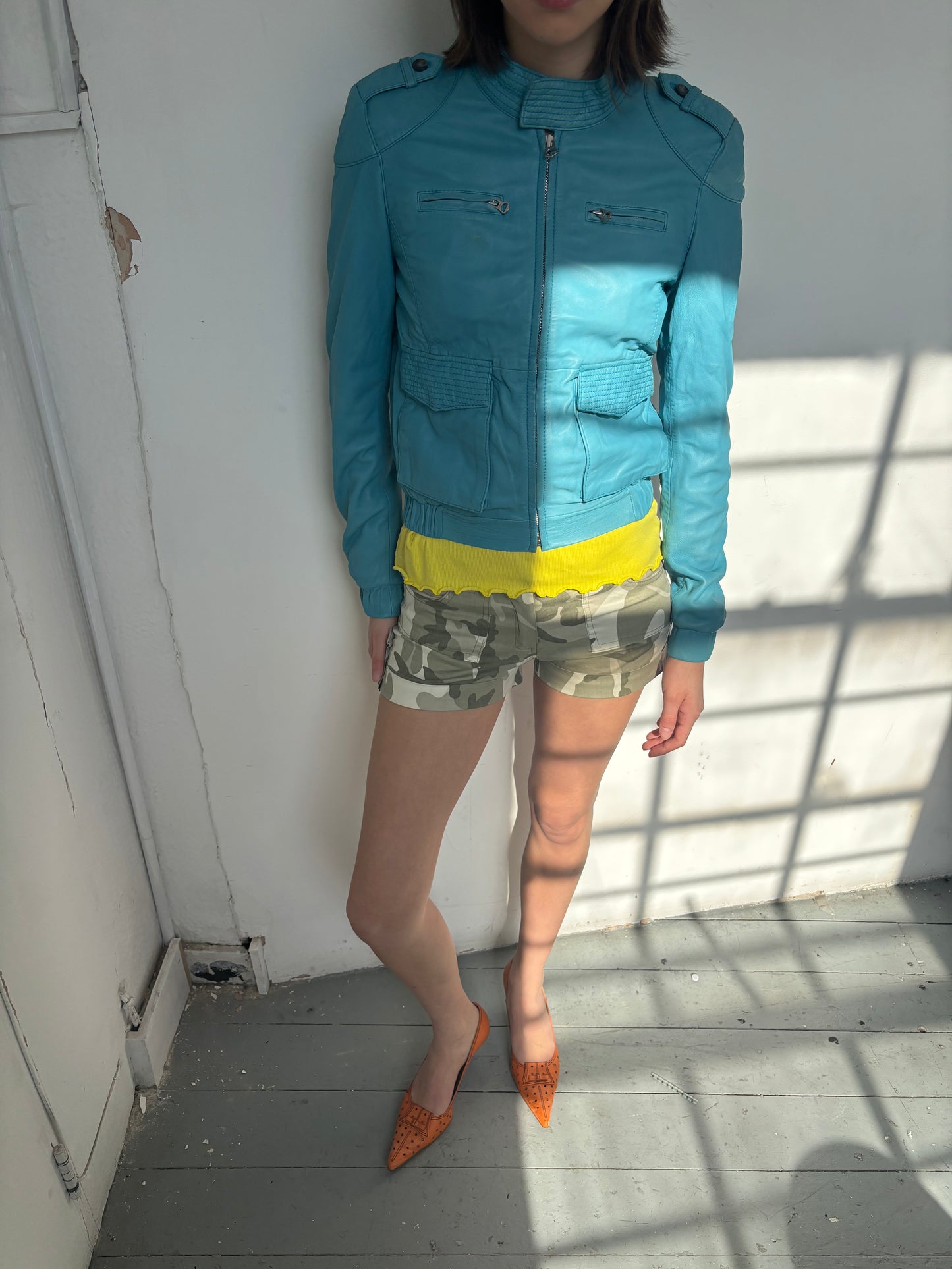 Napapijri Turquoise Leather Jacket