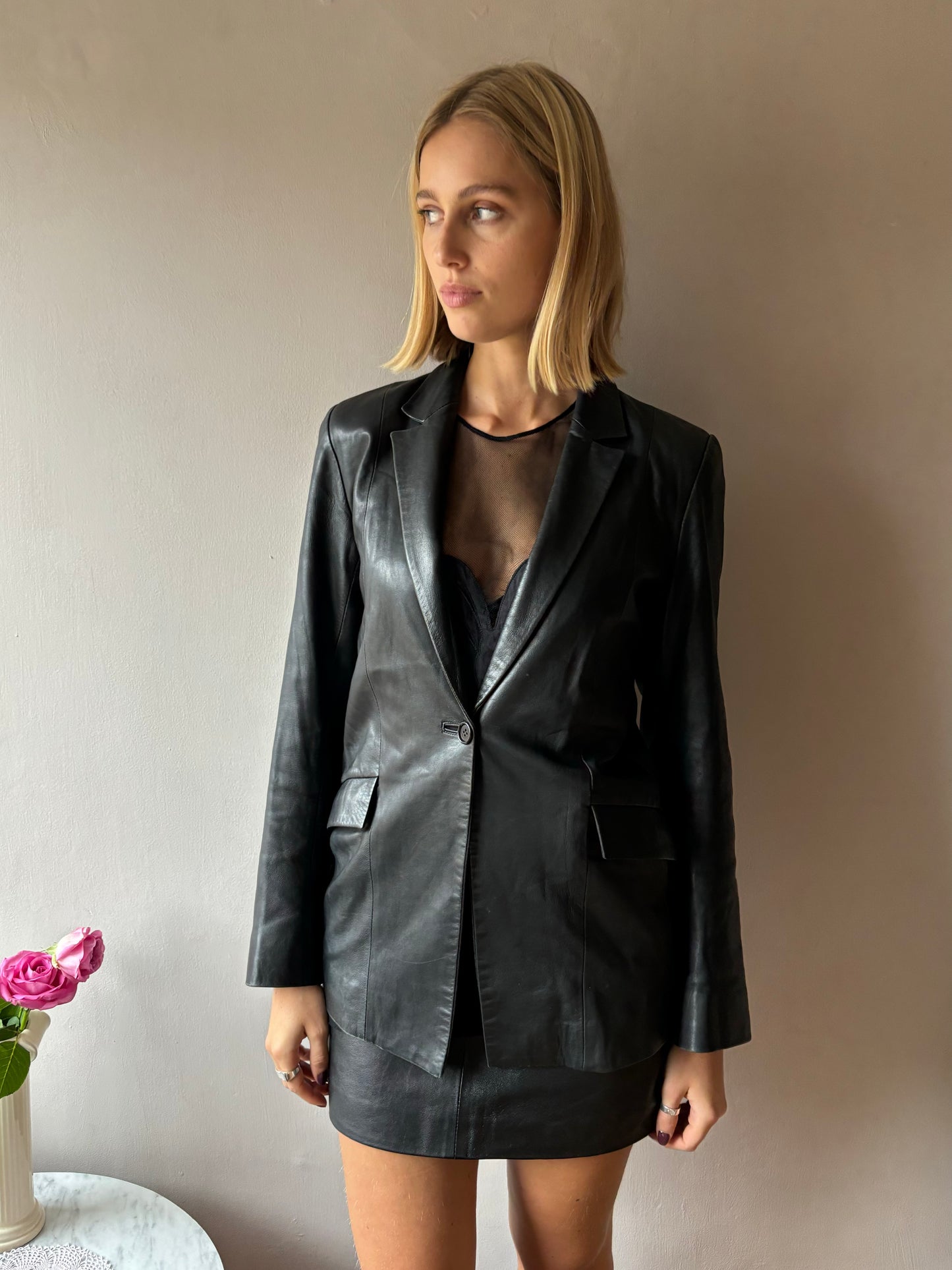 Vintage M&S Black Leather Blazer