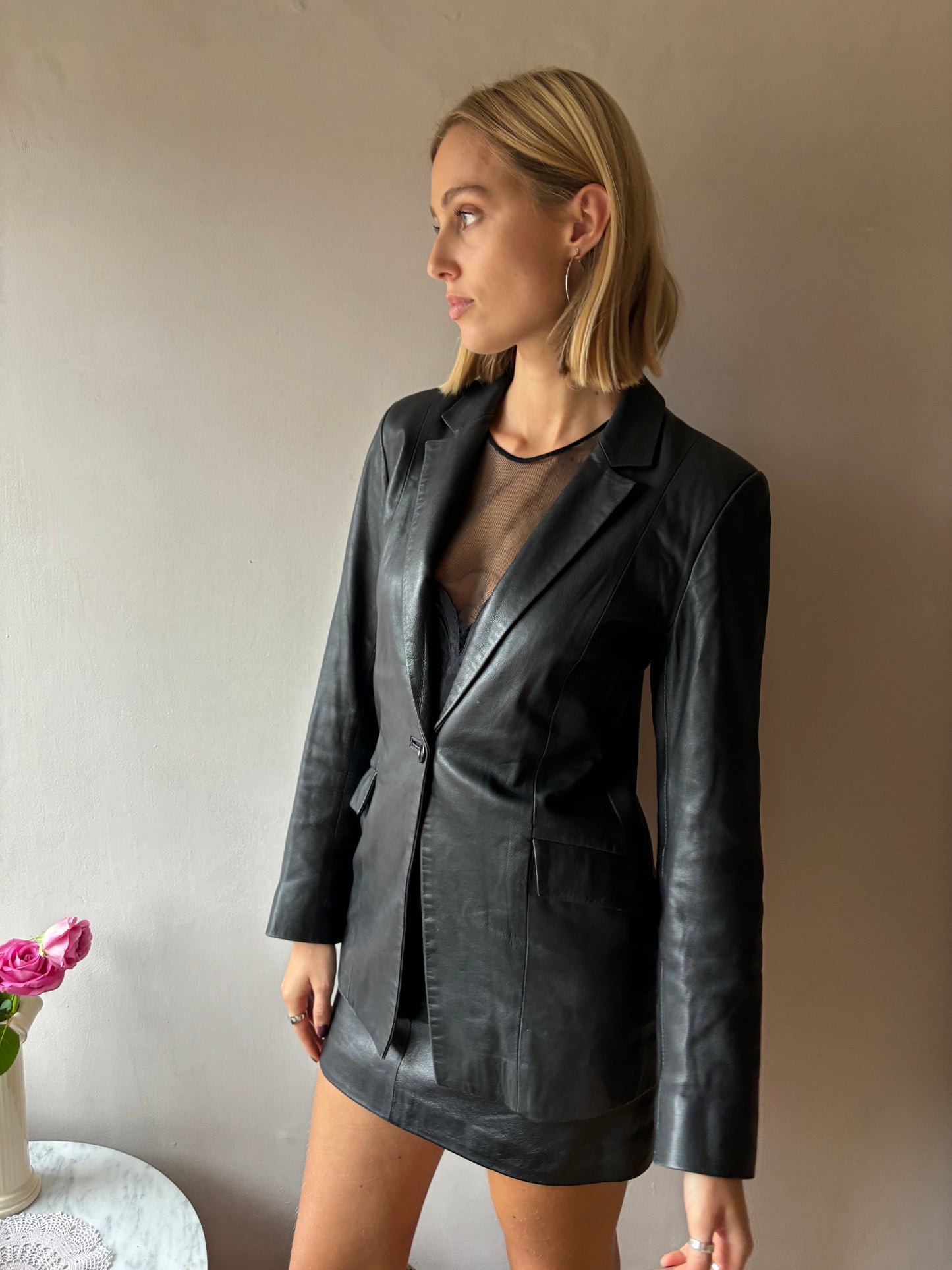 Vintage M&S Black Leather Blazer