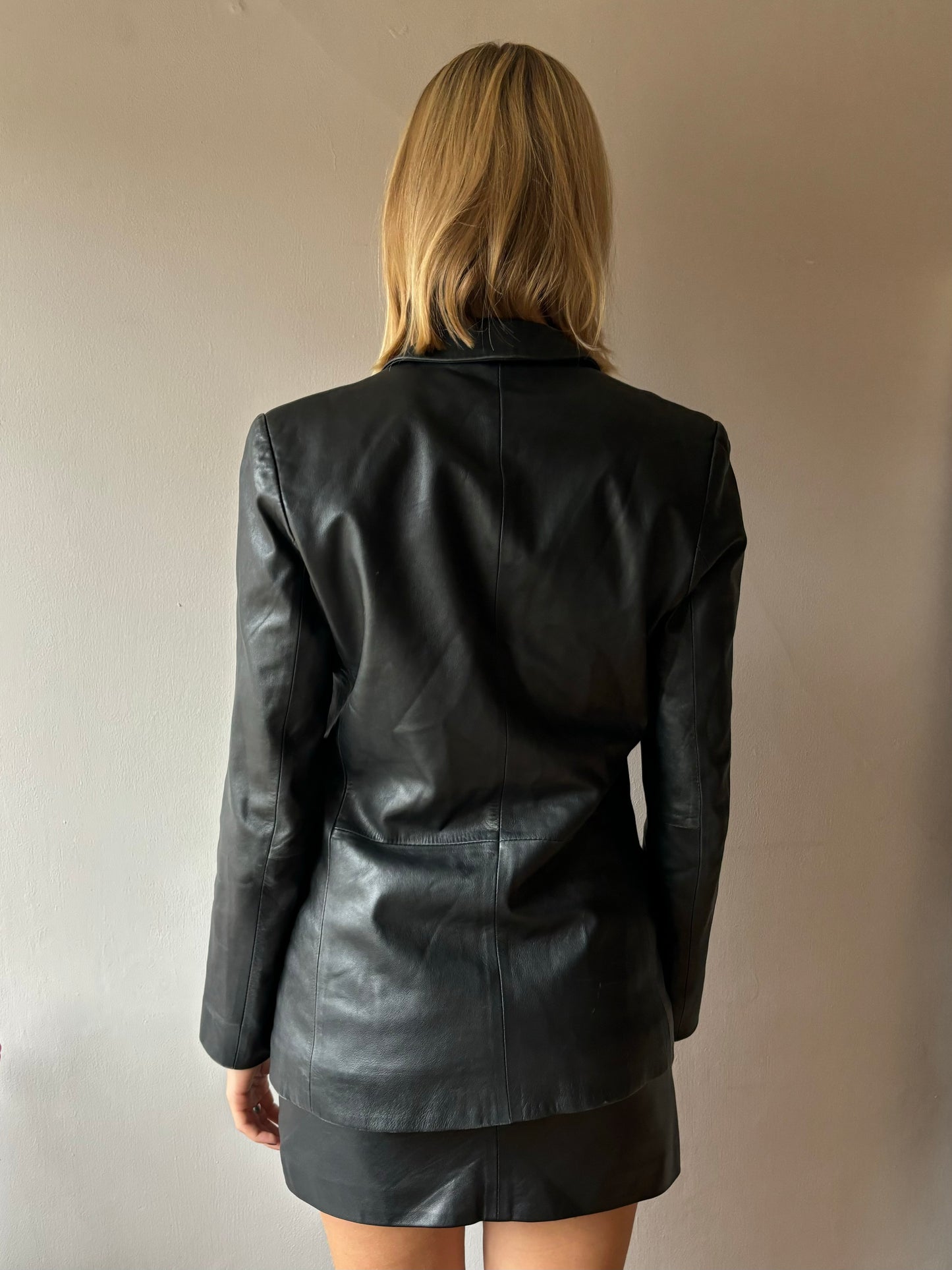 Vintage M&S Black Leather Blazer