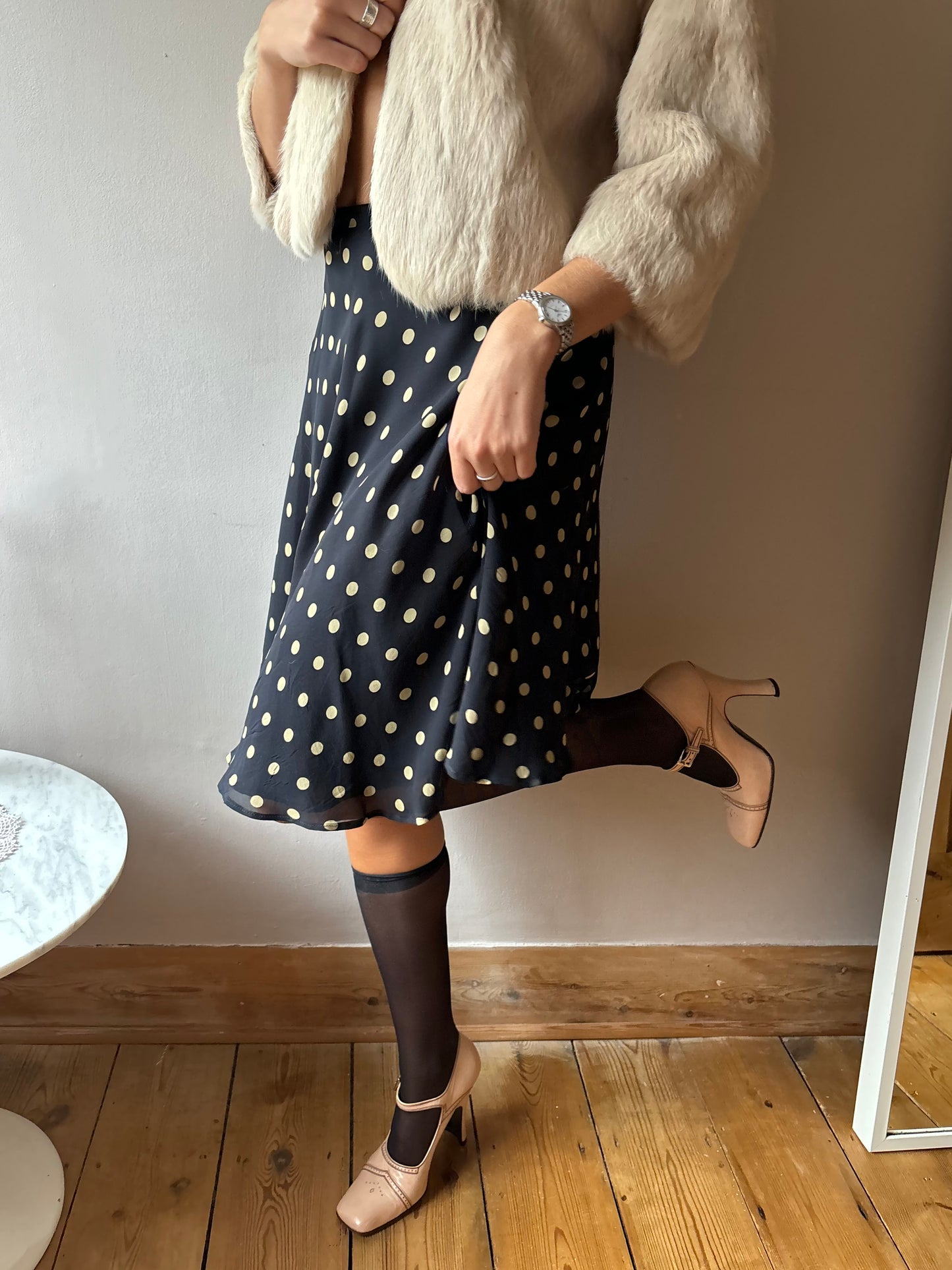 Max Mara Navy Polka Dot Skirt