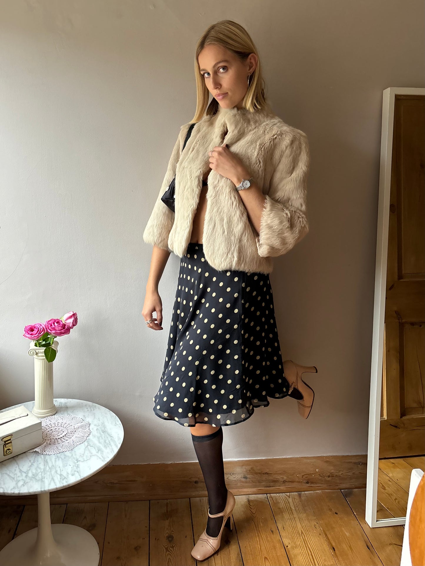 Max Mara Navy Polka Dot Skirt