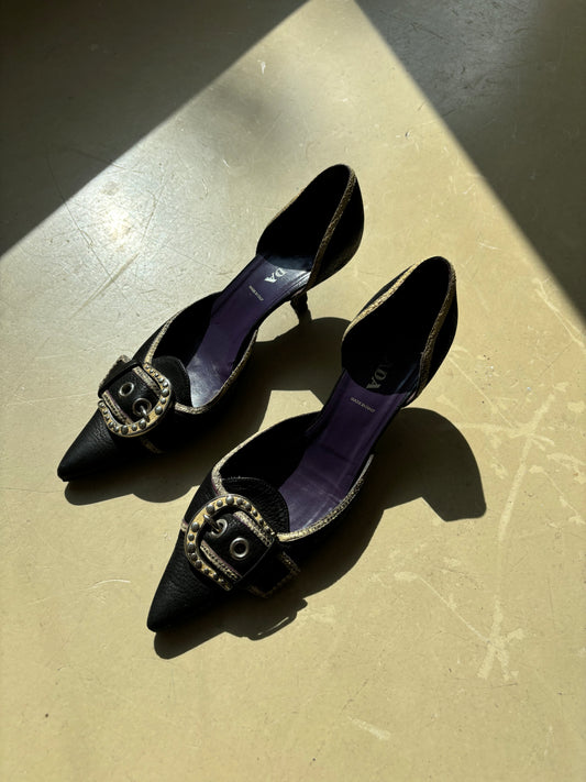 Prada Black Buckle Kitten Heels