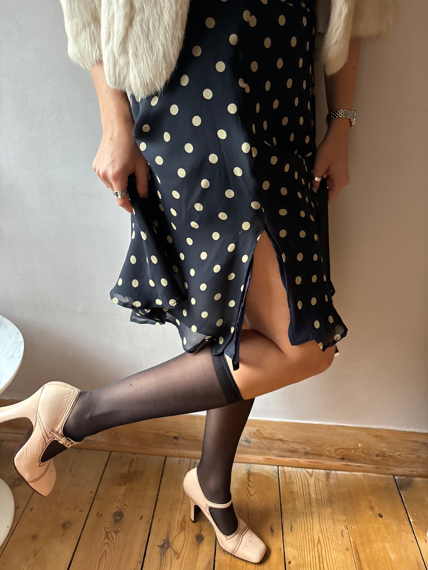 Max Mara Navy Polka Dot Skirt